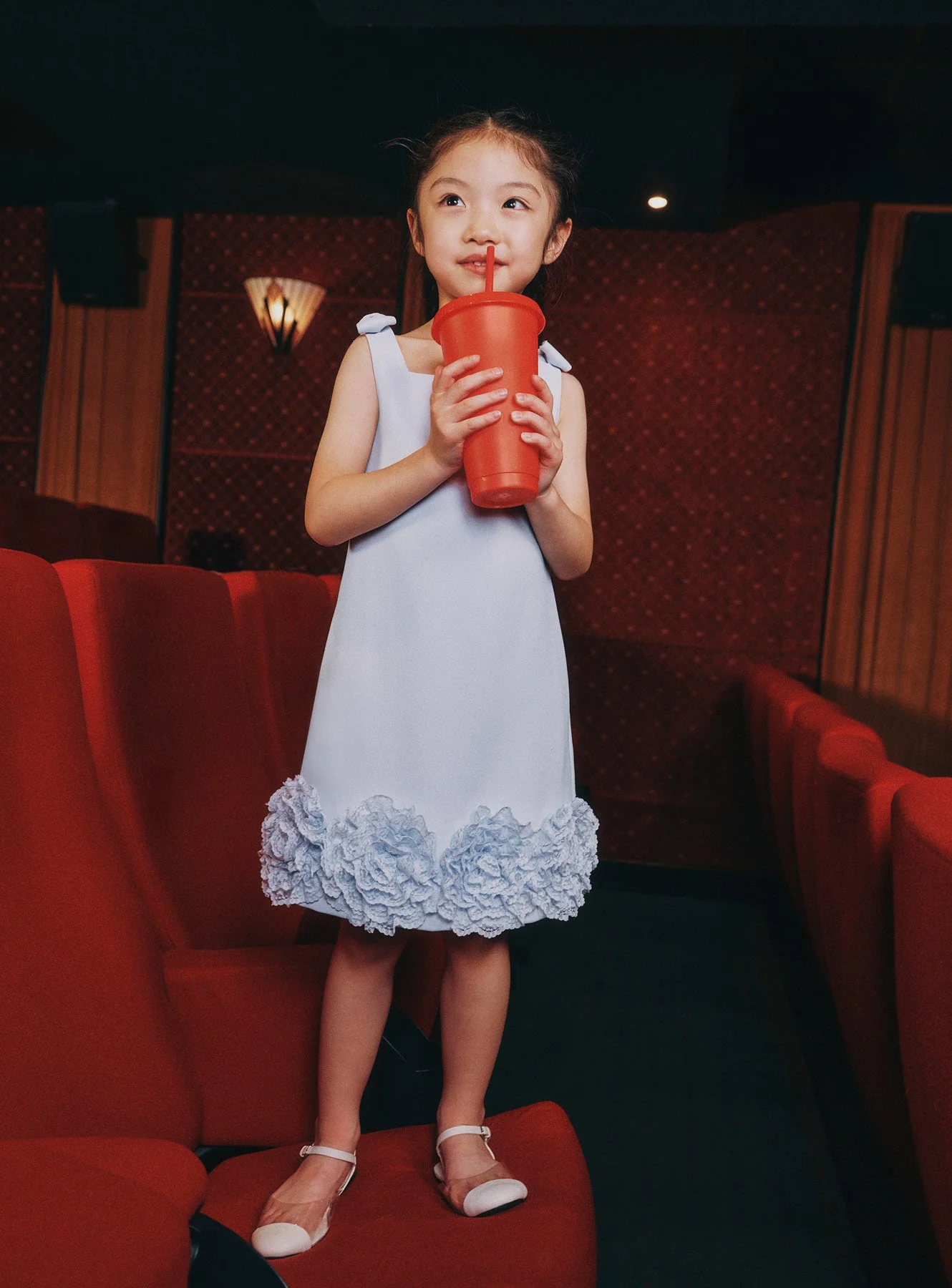 Blue Crepe Flower Dress - Image 3