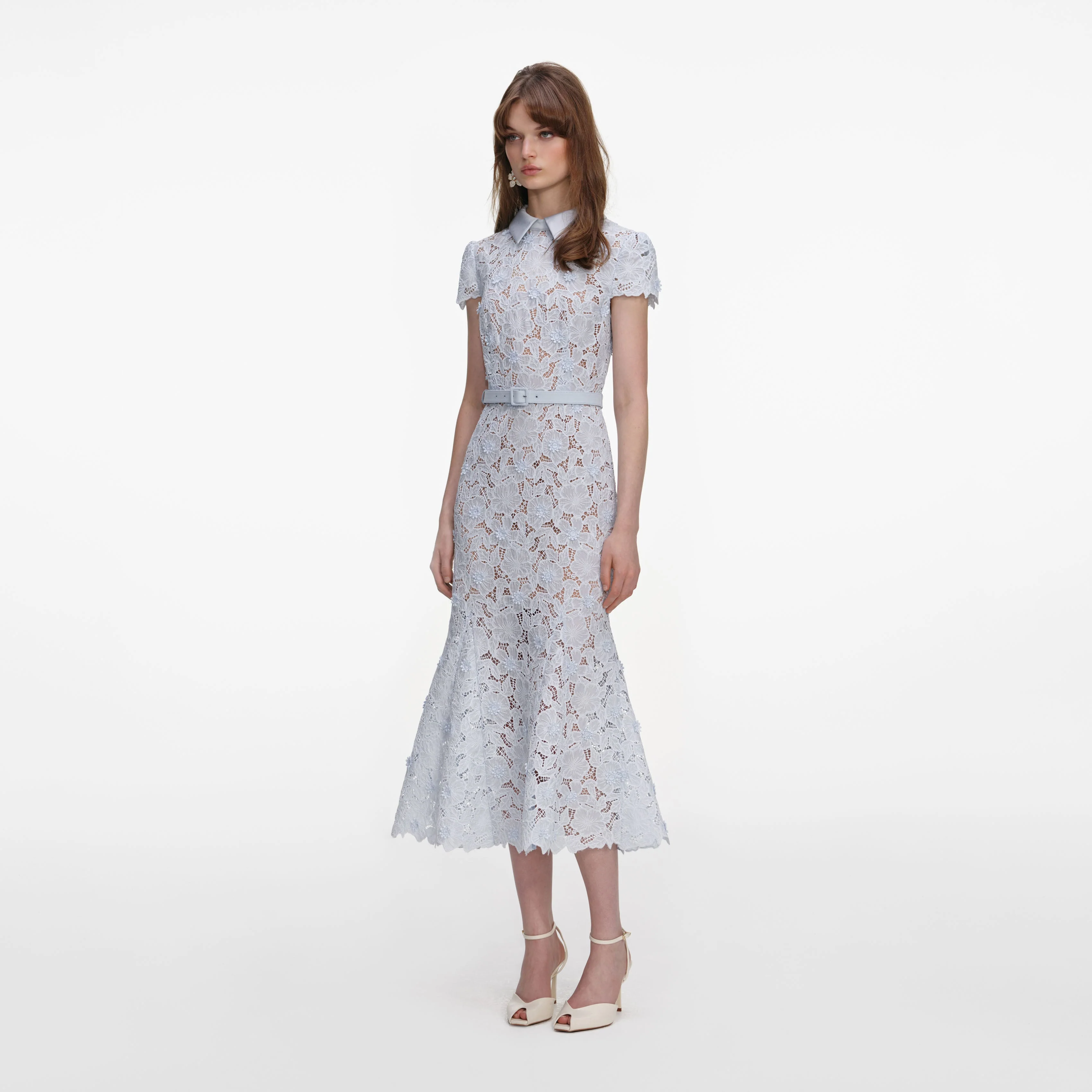 Blue Guipure Lace Midi Dress - Image 2