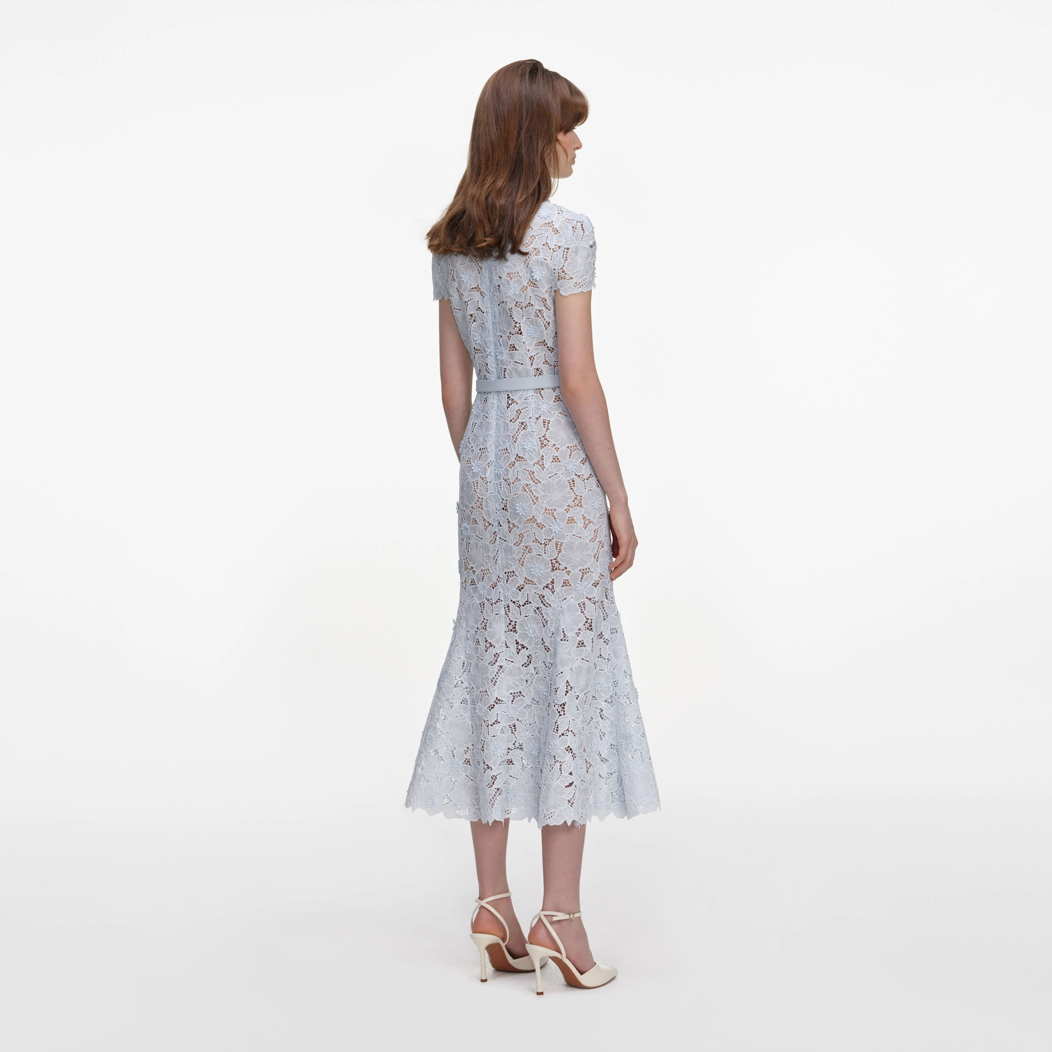 Blue Guipure Lace Midi Dress - Image 3