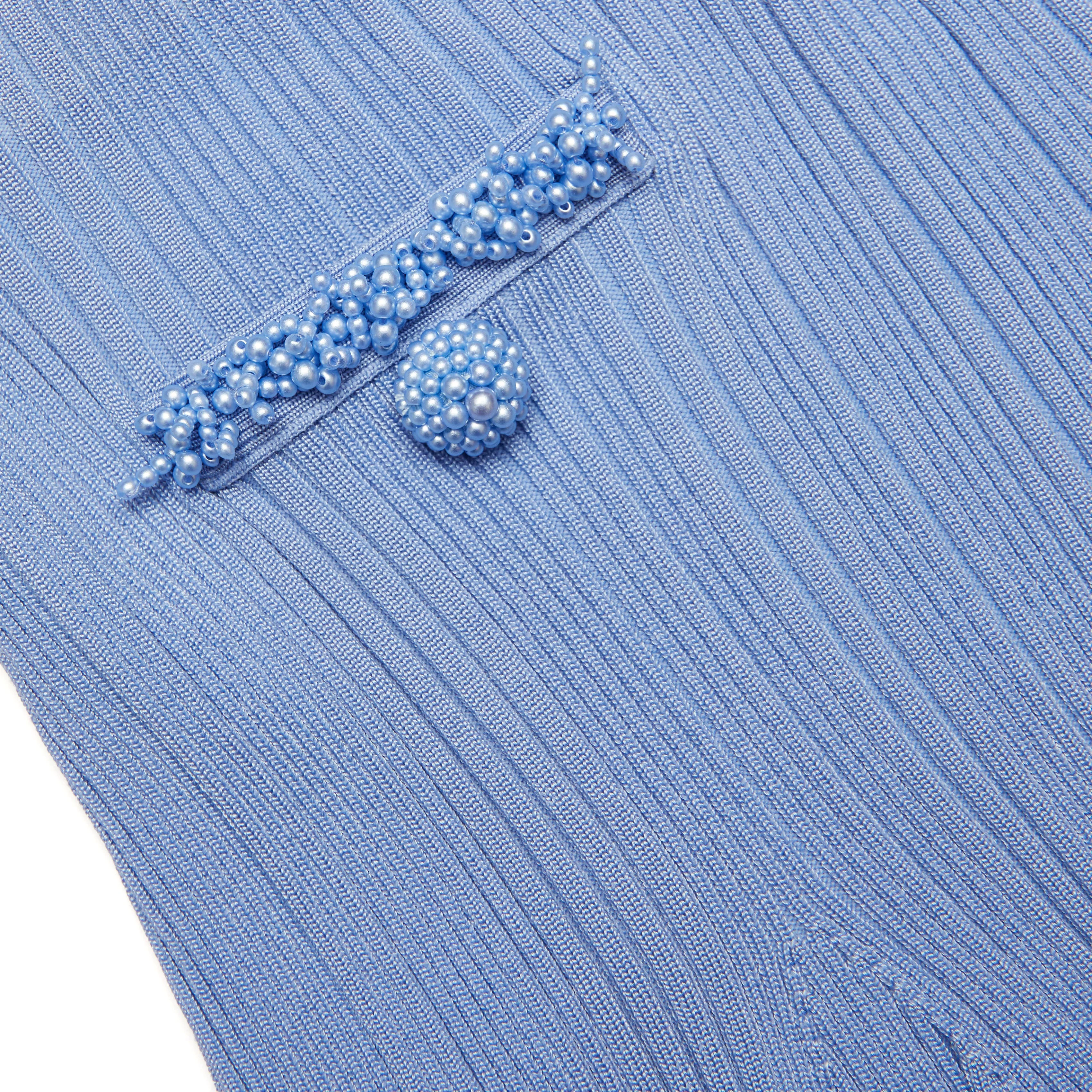 Blue Pearl Trim Knit Mini Skirt - Image 5
