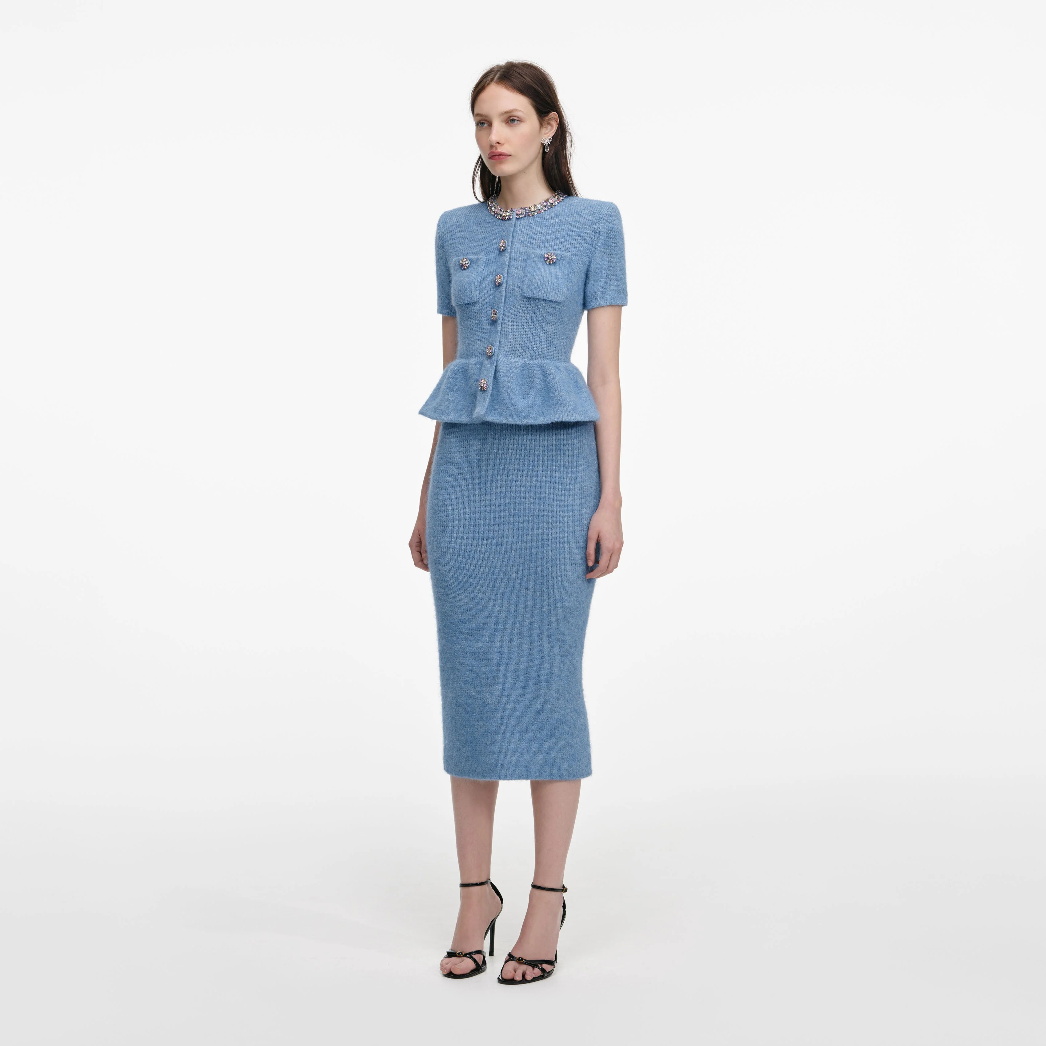 Blue Peplum Knit Midi Dress - Image 2