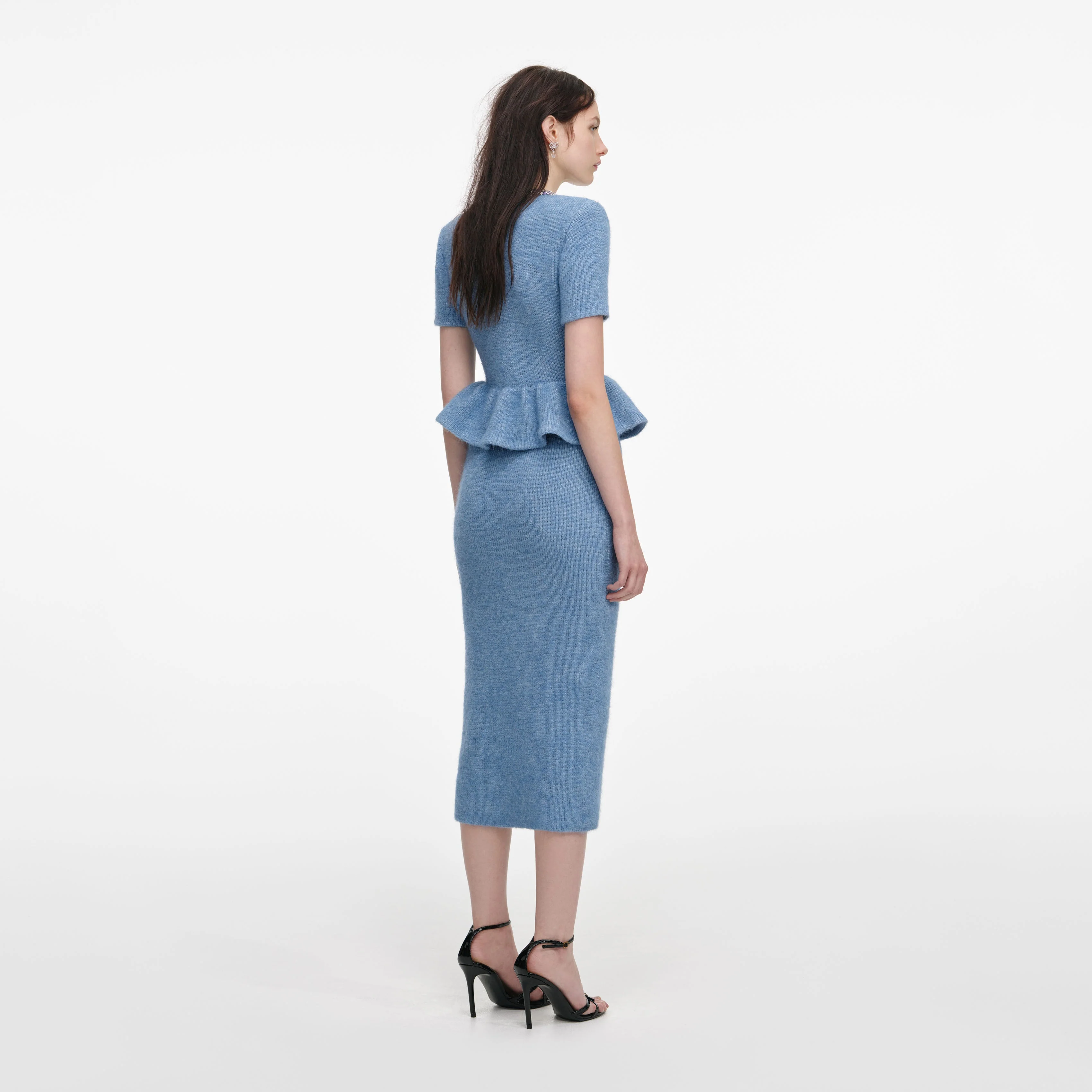 Blue Peplum Knit Midi Dress - Image 3