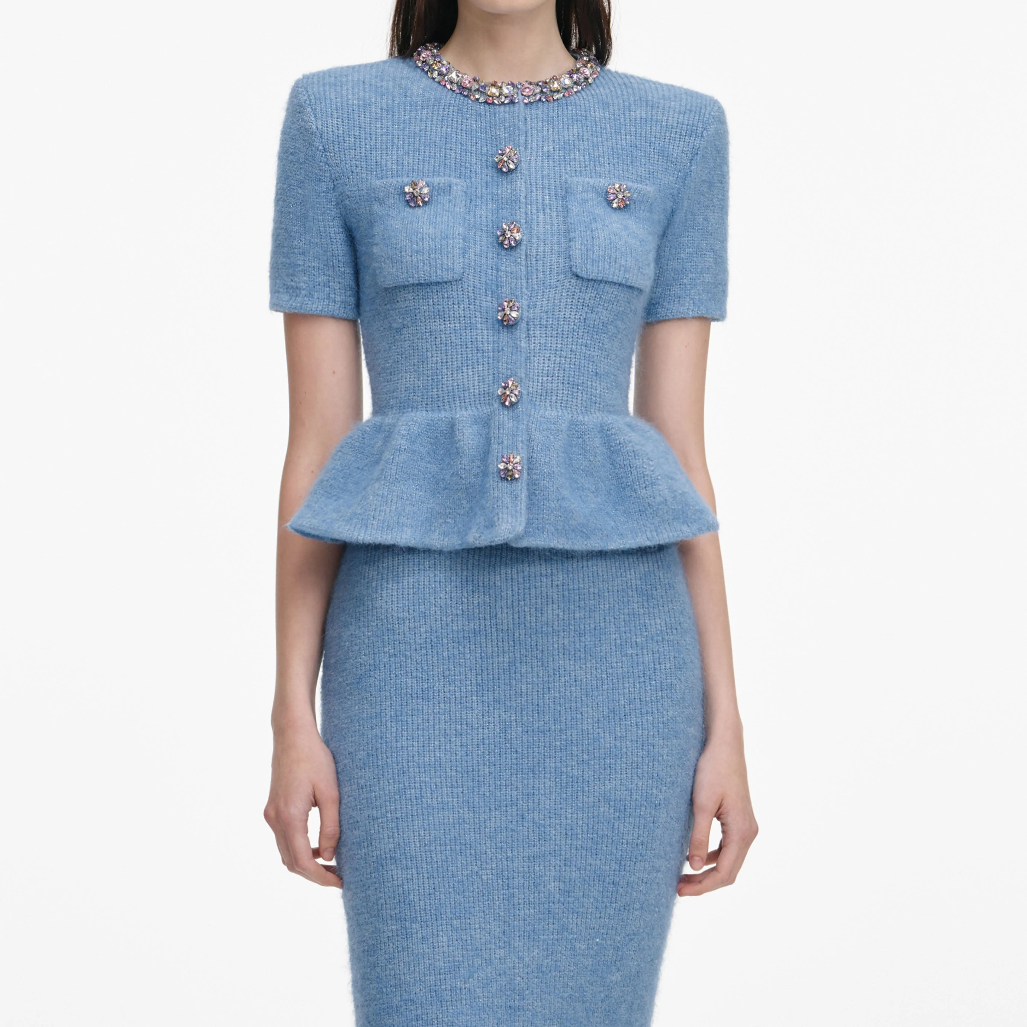 Blue Peplum Knit Midi Dress - Image 4