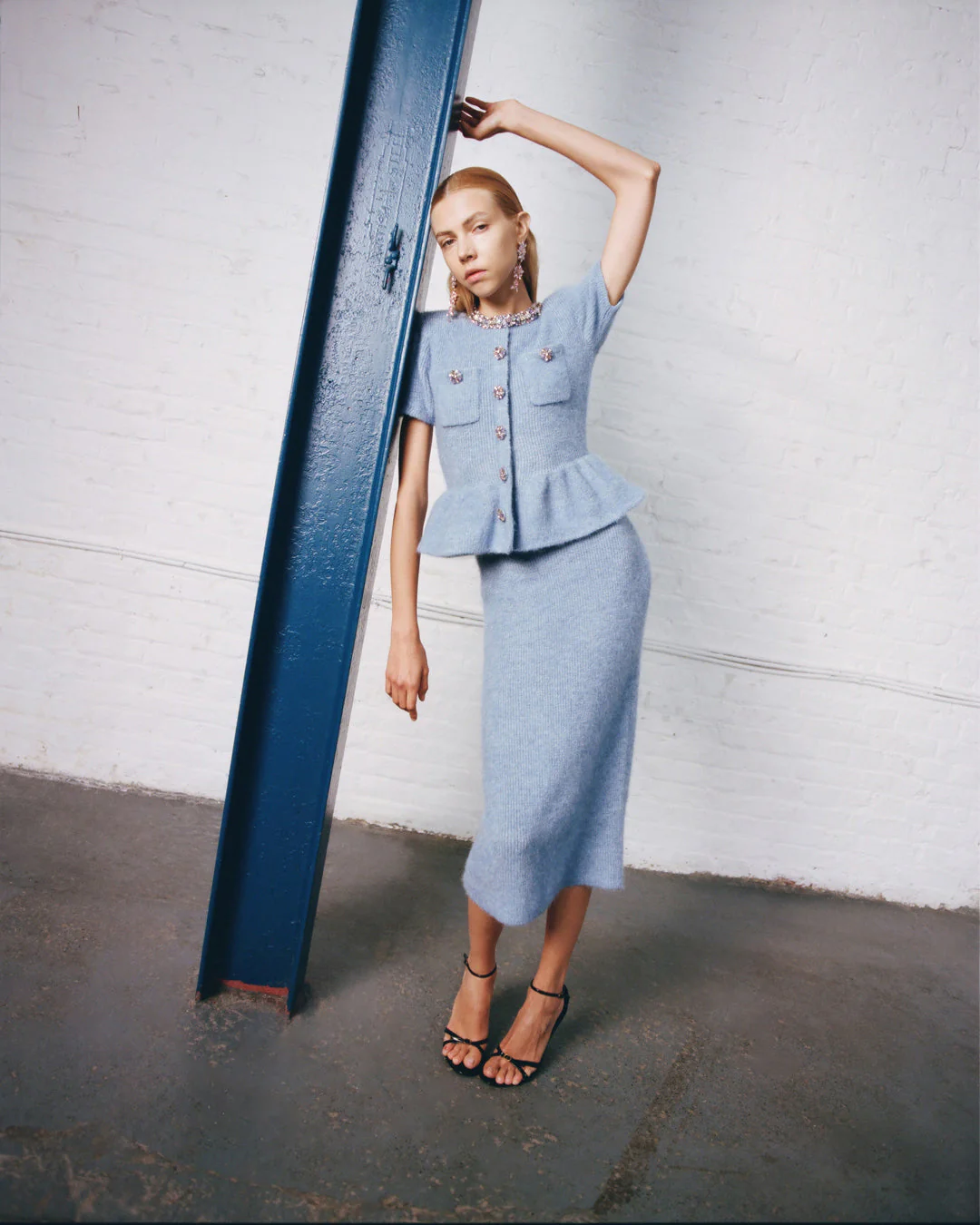 Blue Peplum Knit Midi Dress - Image 6