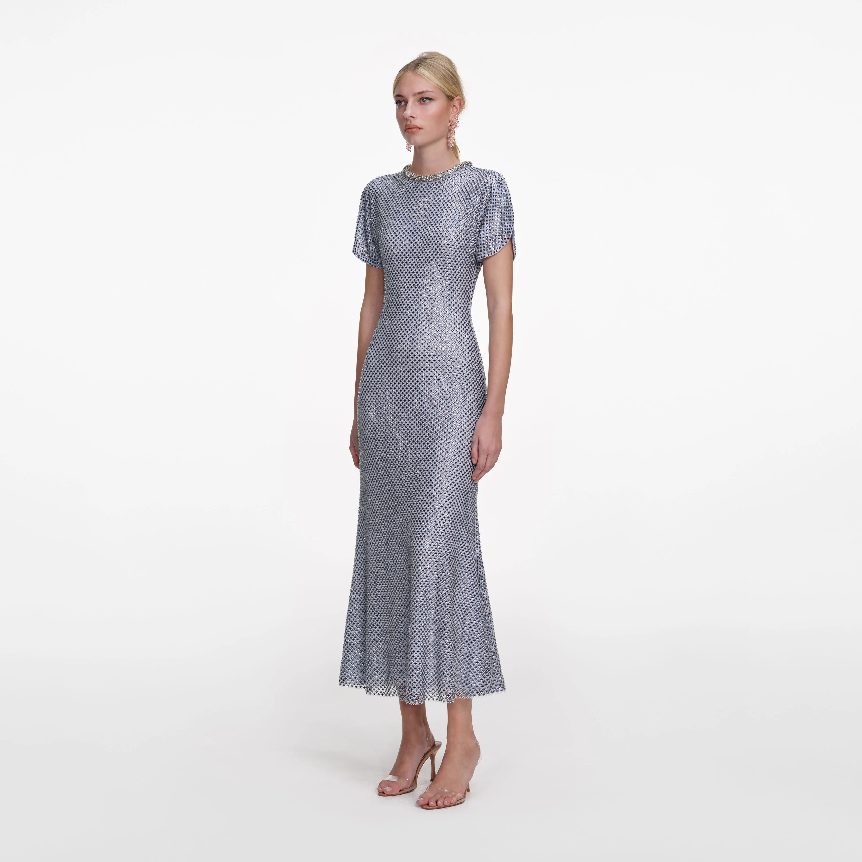 Blue Rhinestone Mesh Midi Dress - Image 2