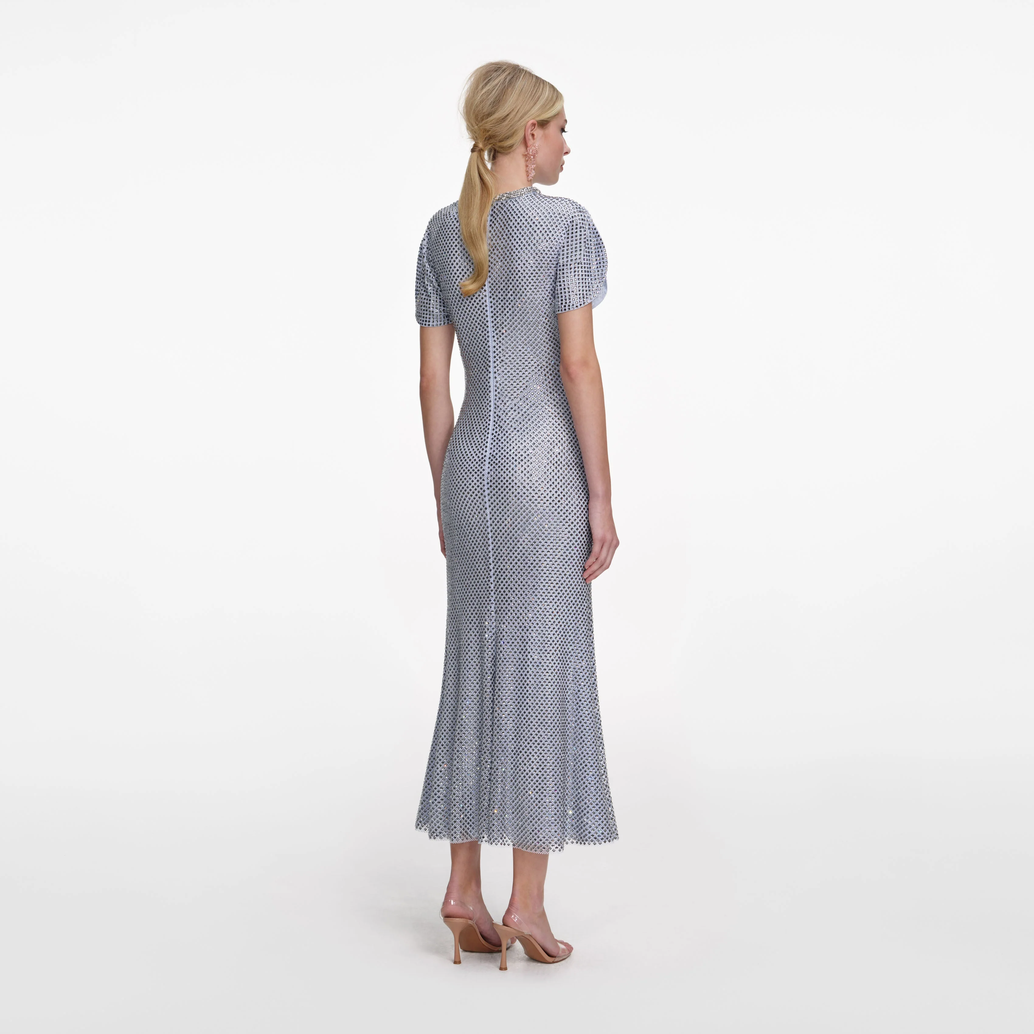 Blue Rhinestone Mesh Midi Dress - Image 3