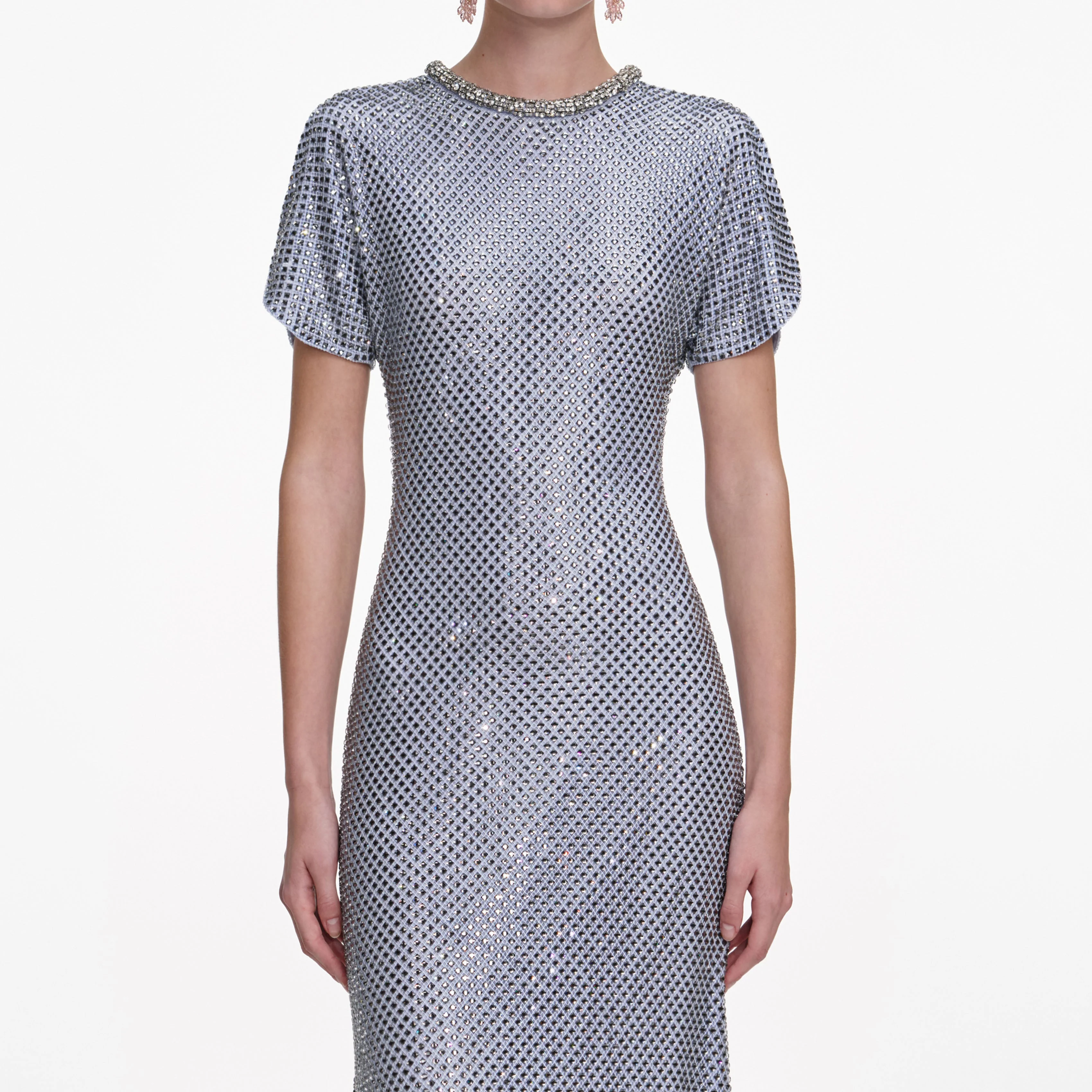 Blue Rhinestone Mesh Midi Dress - Image 4