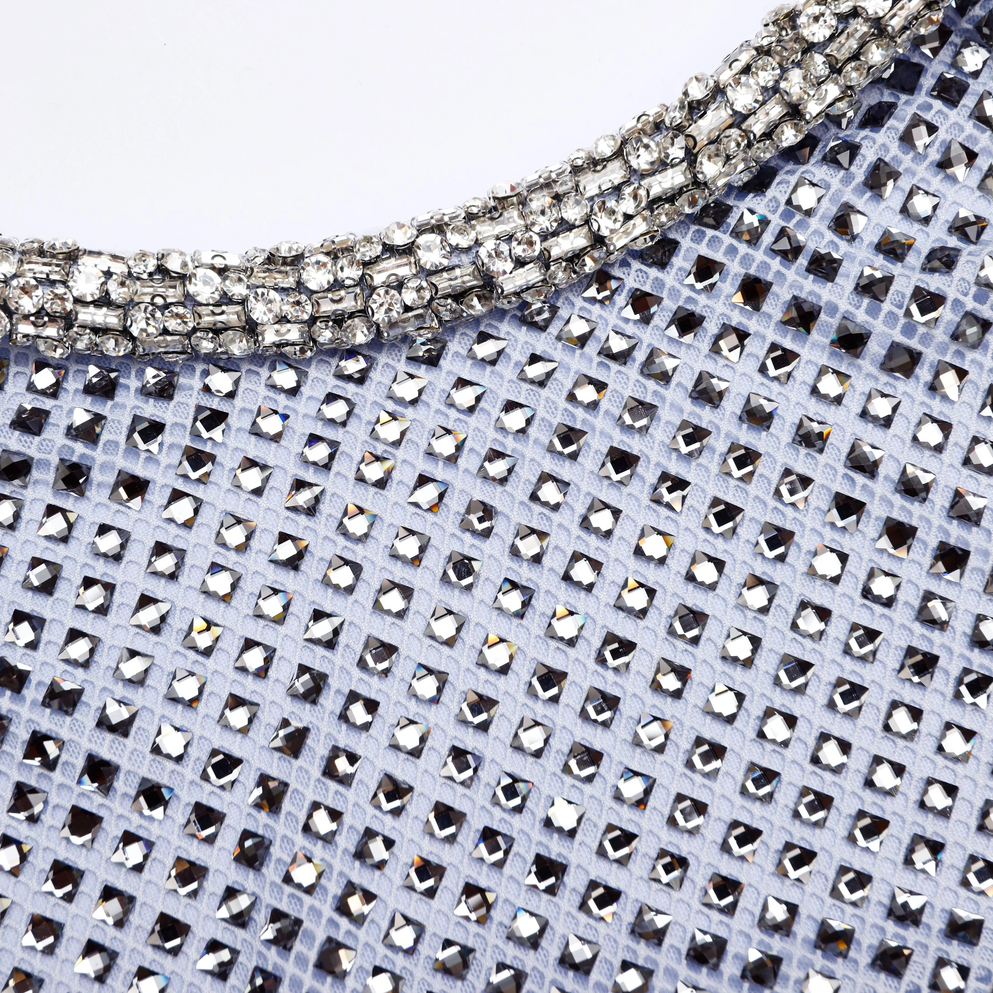 Blue Rhinestone Mesh Midi Dress - Image 5