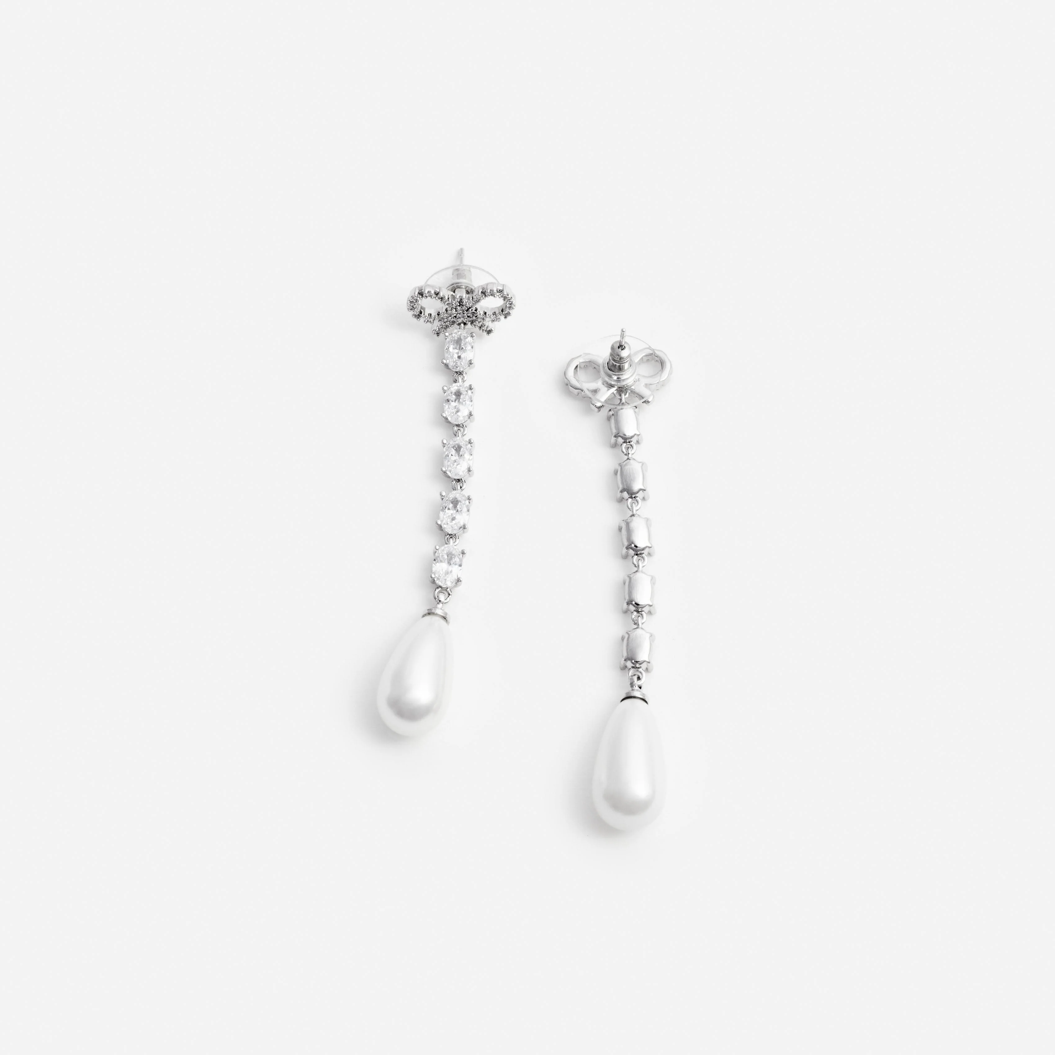Bow Pearl Droplet Earrings - Image 3