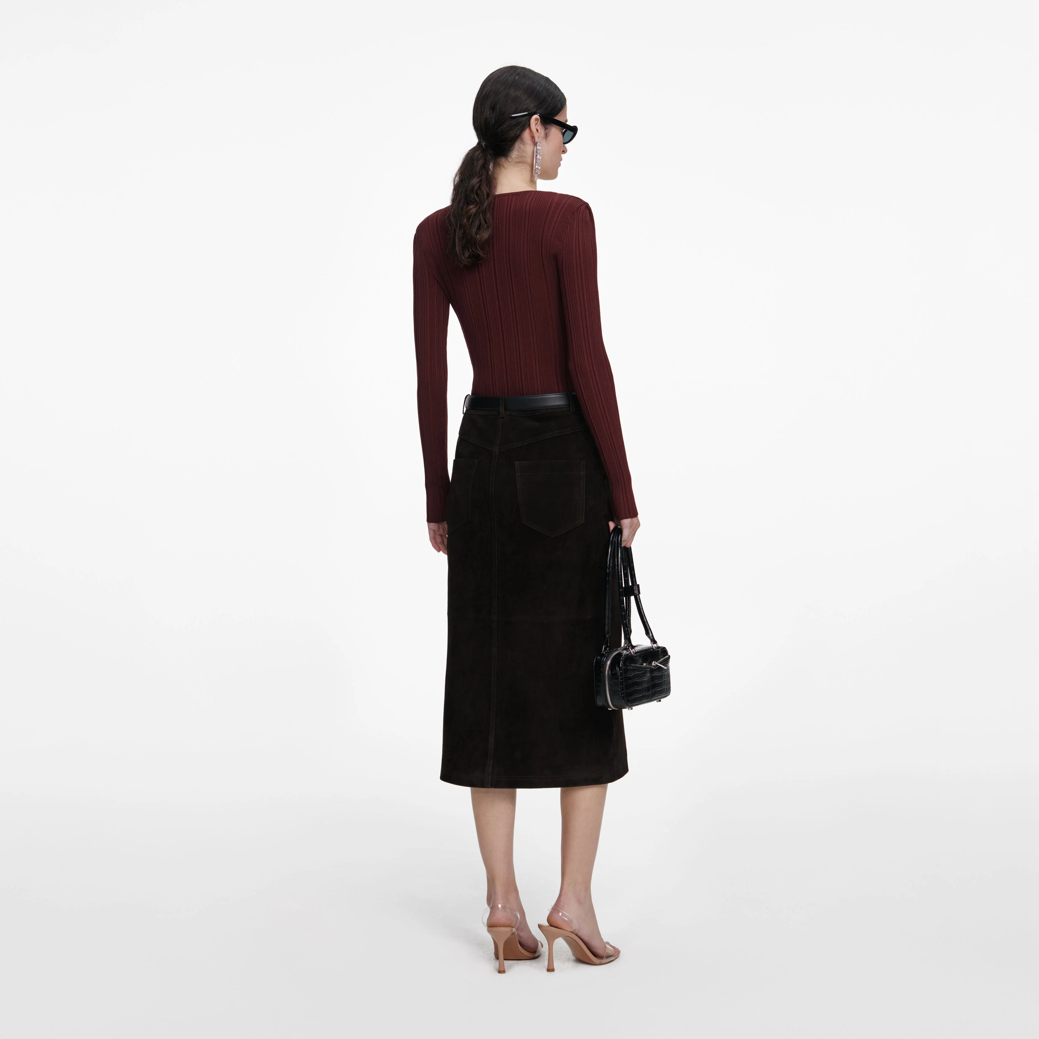 Brown Contrast Lace Knit Top - Image 3