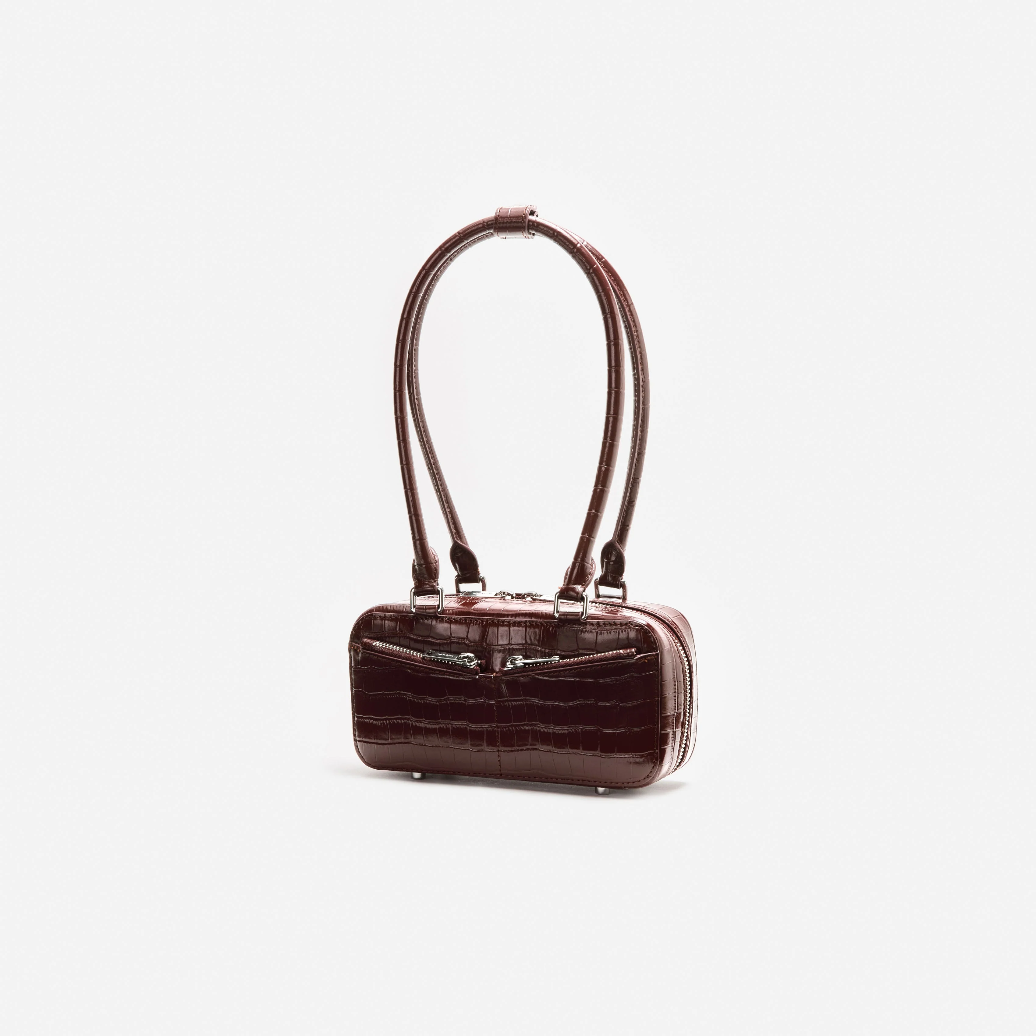 Brown Croc Leather Mini Shoulder Bag - Image 2