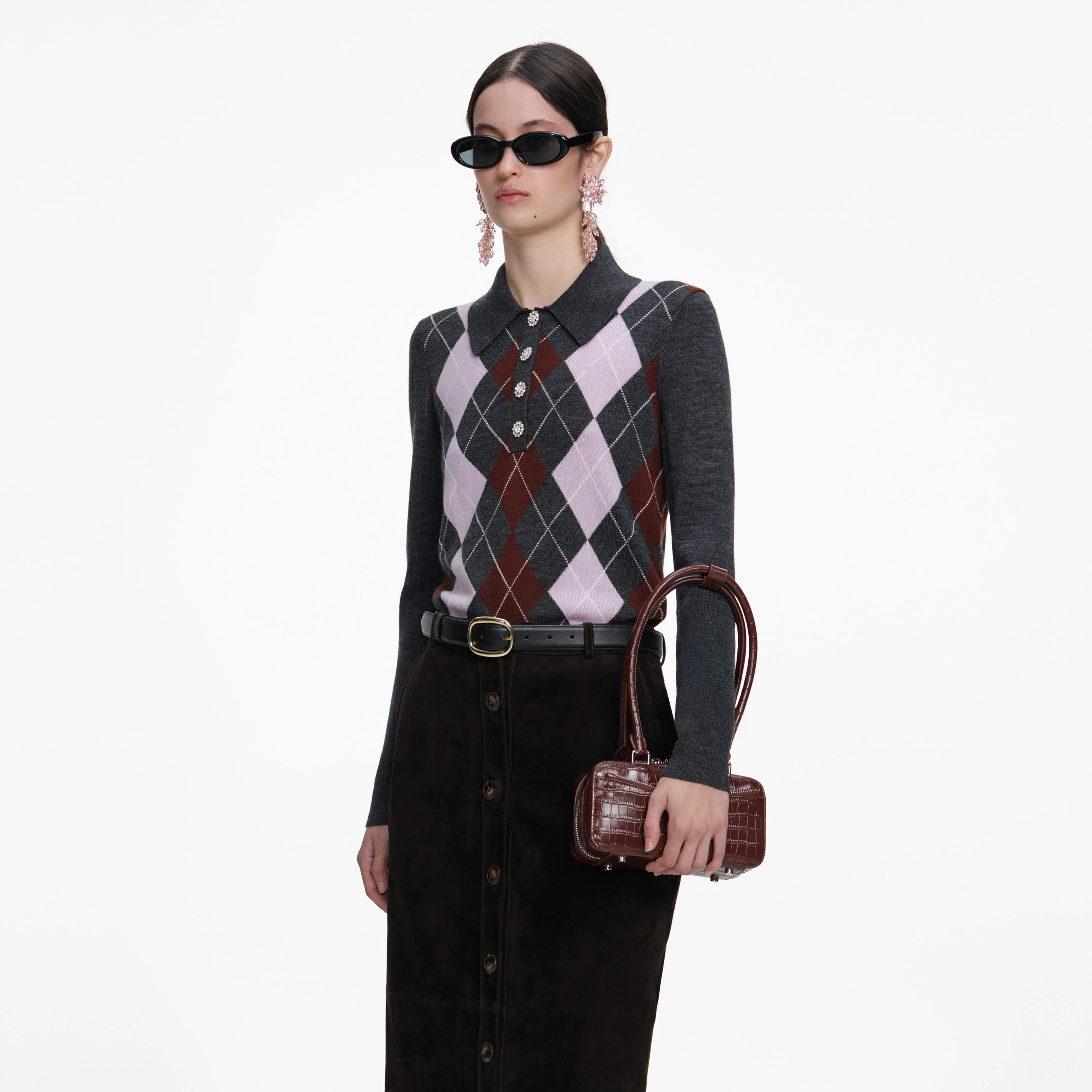Brown Croc Leather Mini Shoulder Bag - Image 6