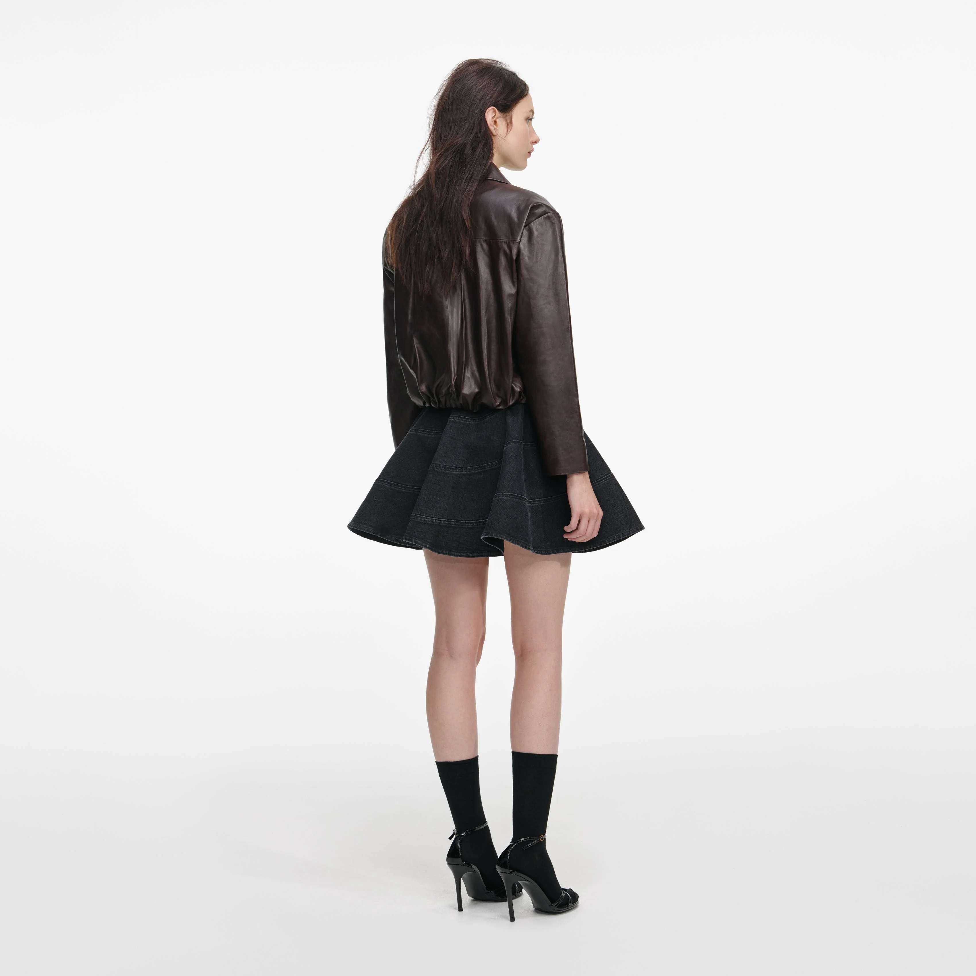 Brown Cropped Leather Jacket - Image 3