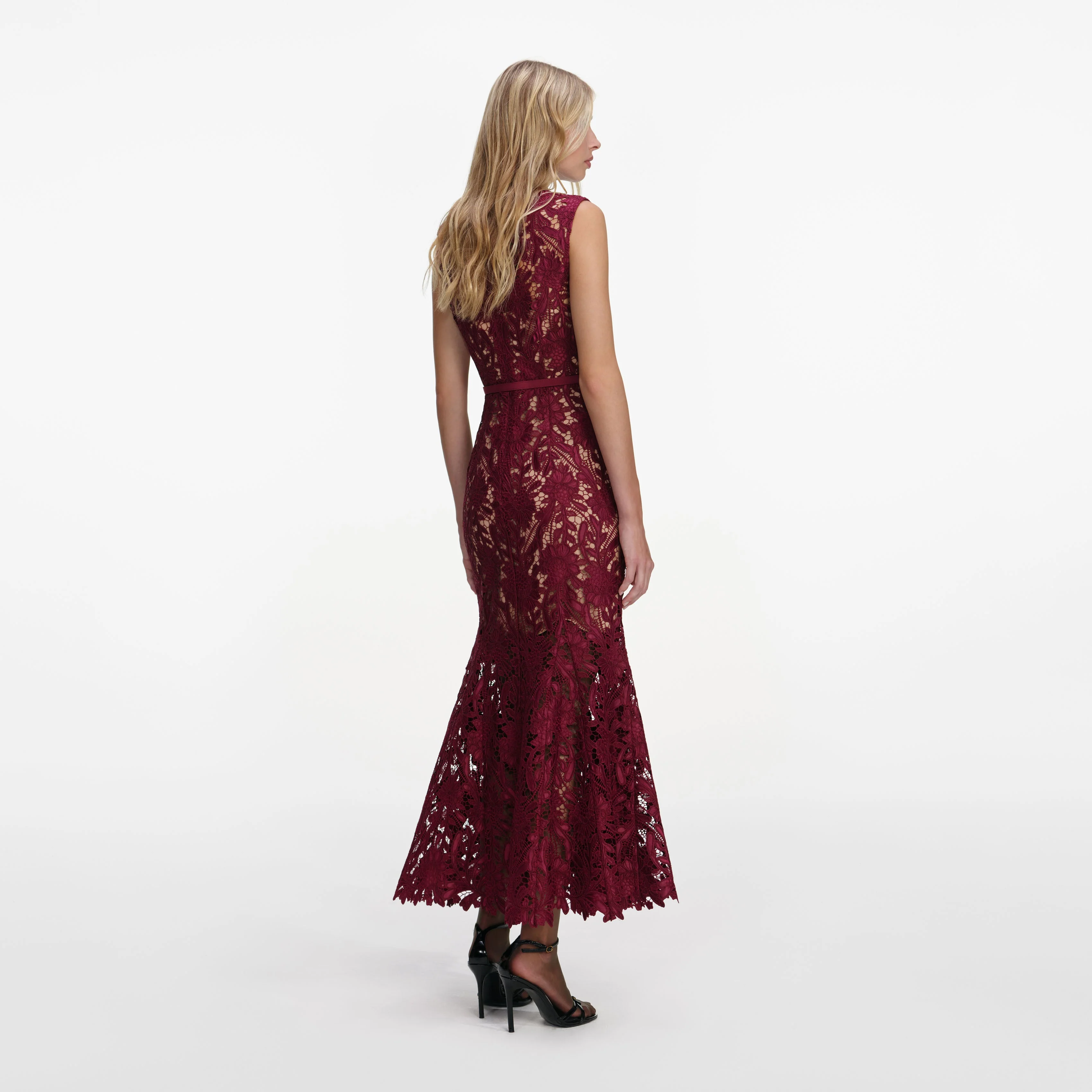 Burgundy Guipure Lace Midi Dress - Image 3