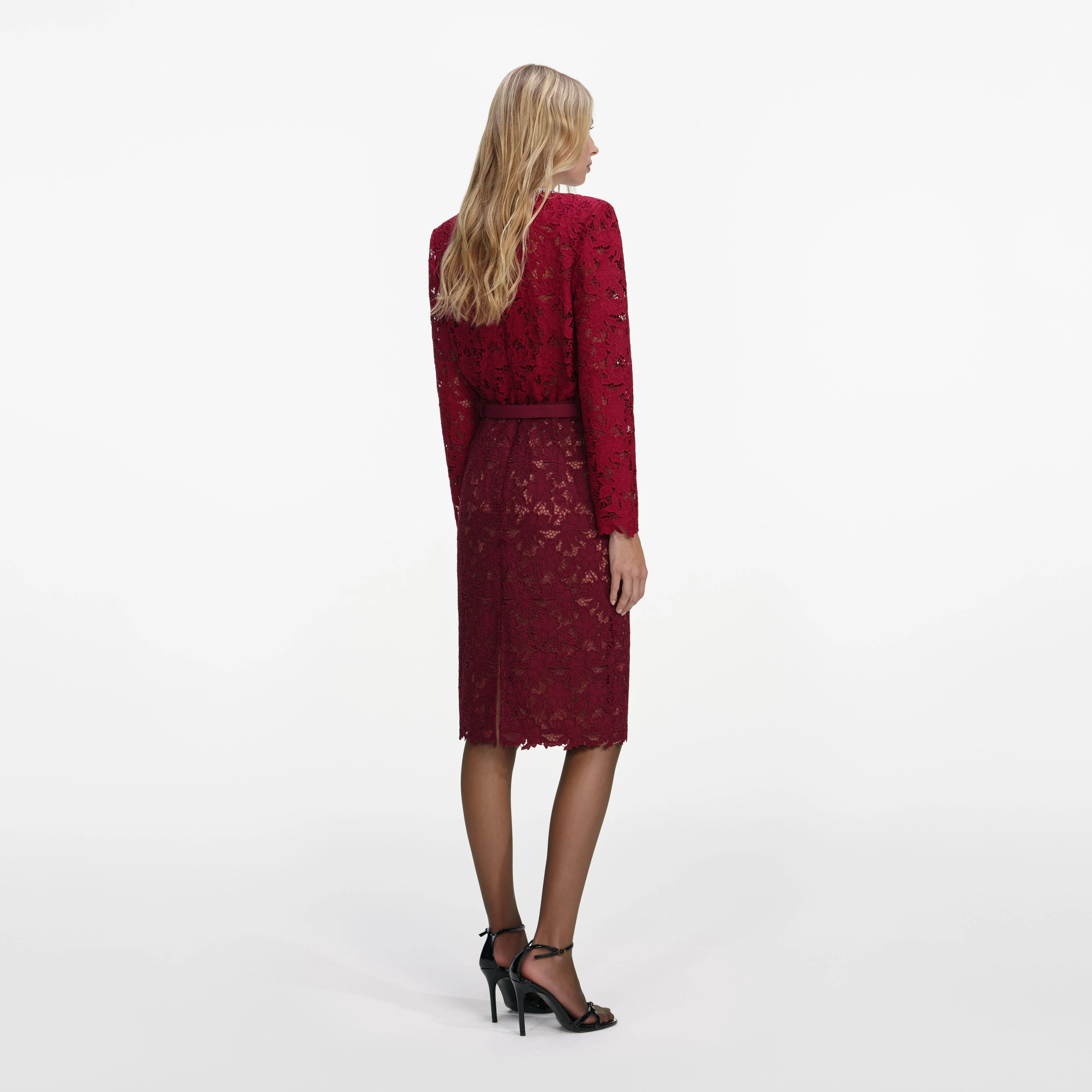 Burgundy Guipure Lace Midi Skirt - Image 3