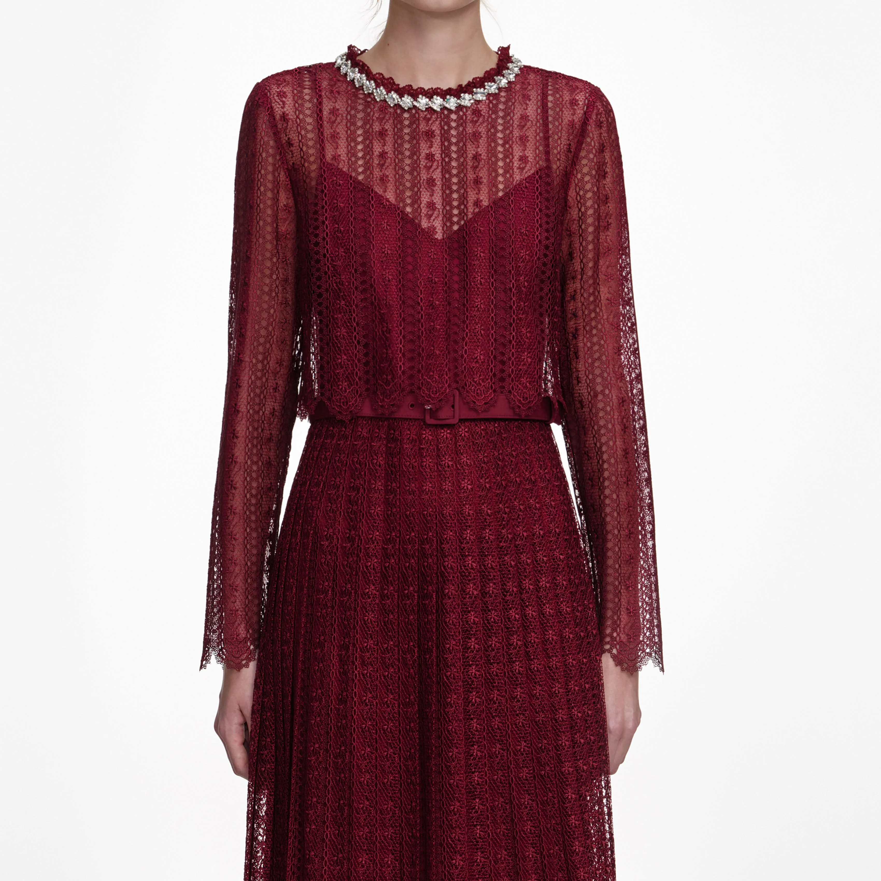Burgundy Organza Lace Maxi Dress - Image 4