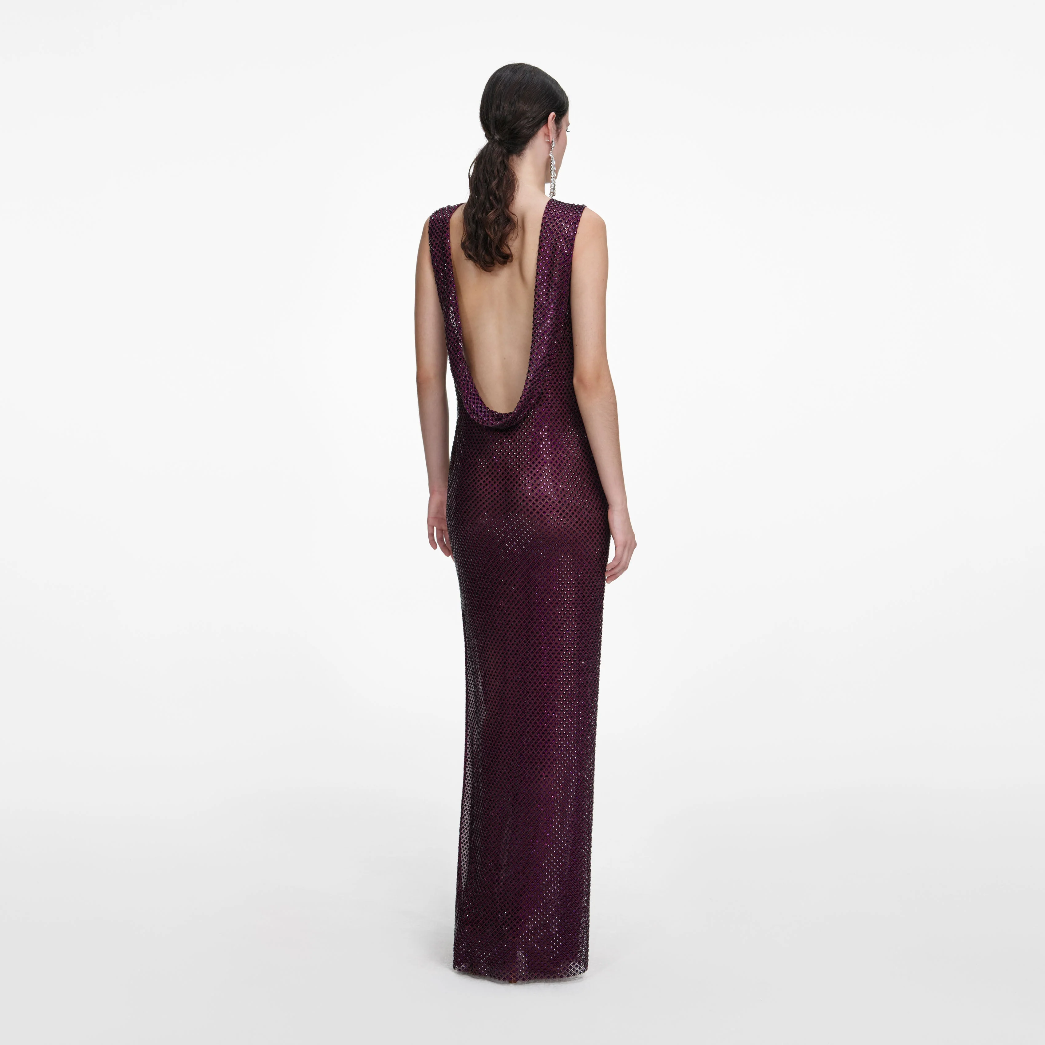 Burgundy Rhinestone Drape Maxi Dress - Image 3