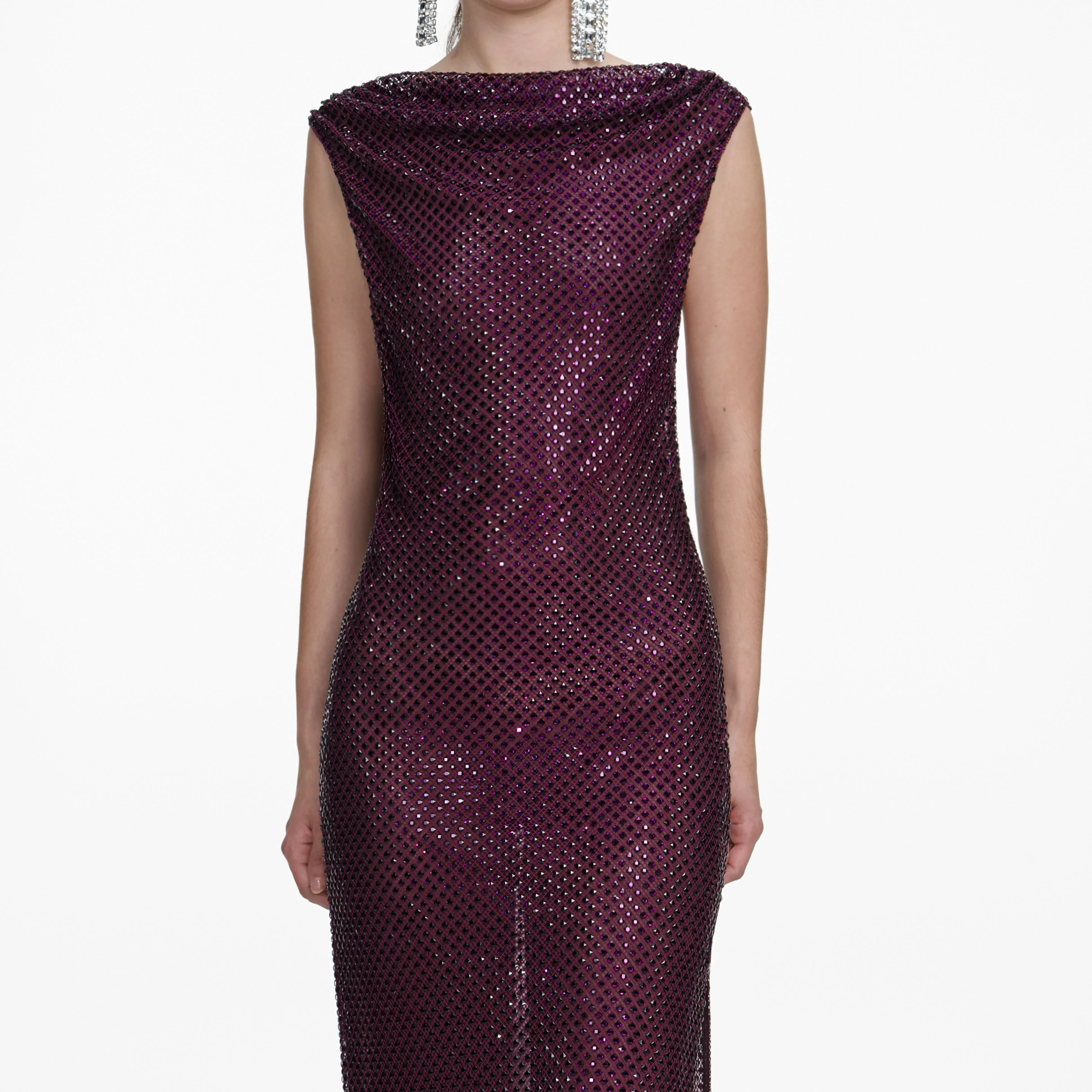 Burgundy Rhinestone Drape Maxi Dress - Image 4