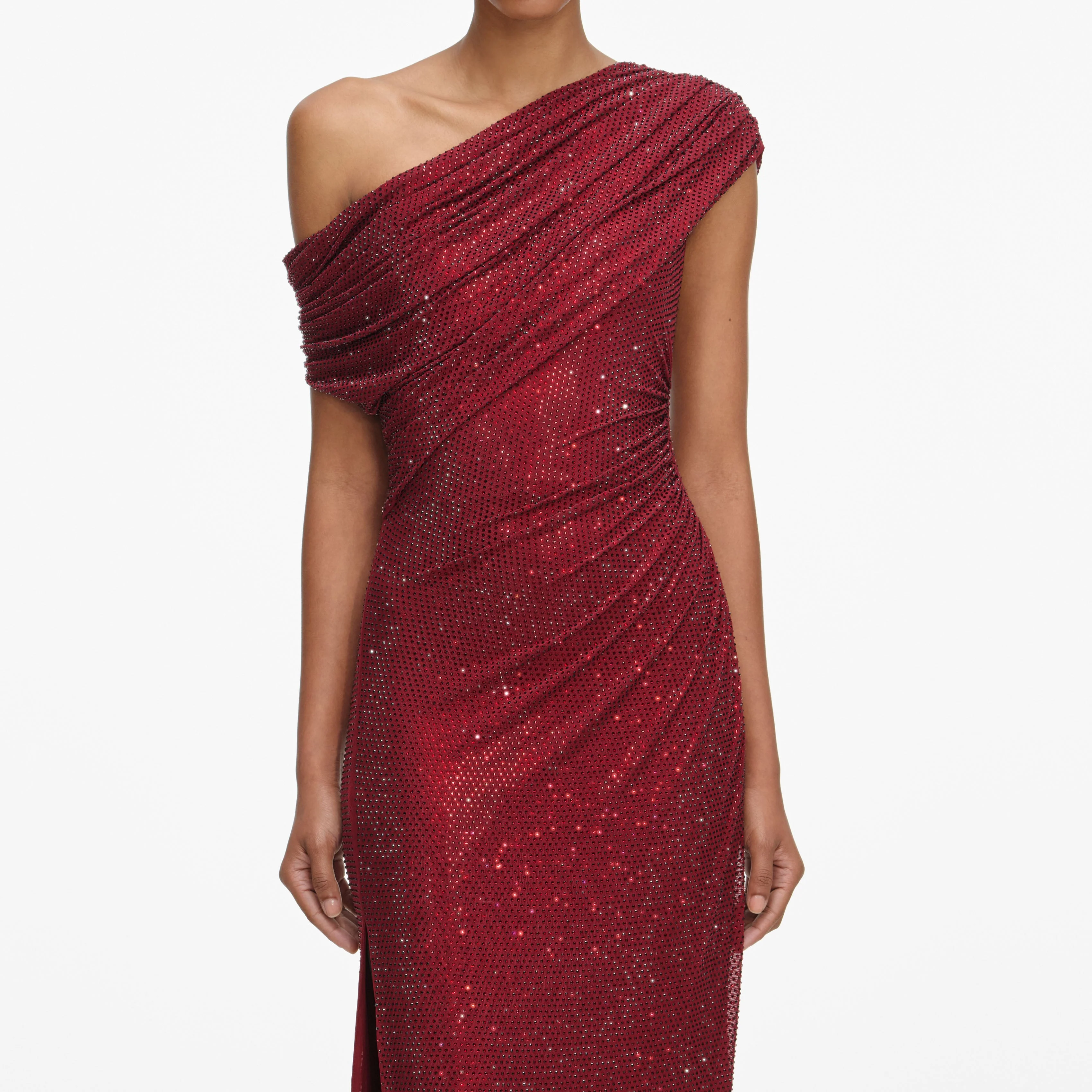 Burgundy Rhinestone Drape Midi Dress - Image 4