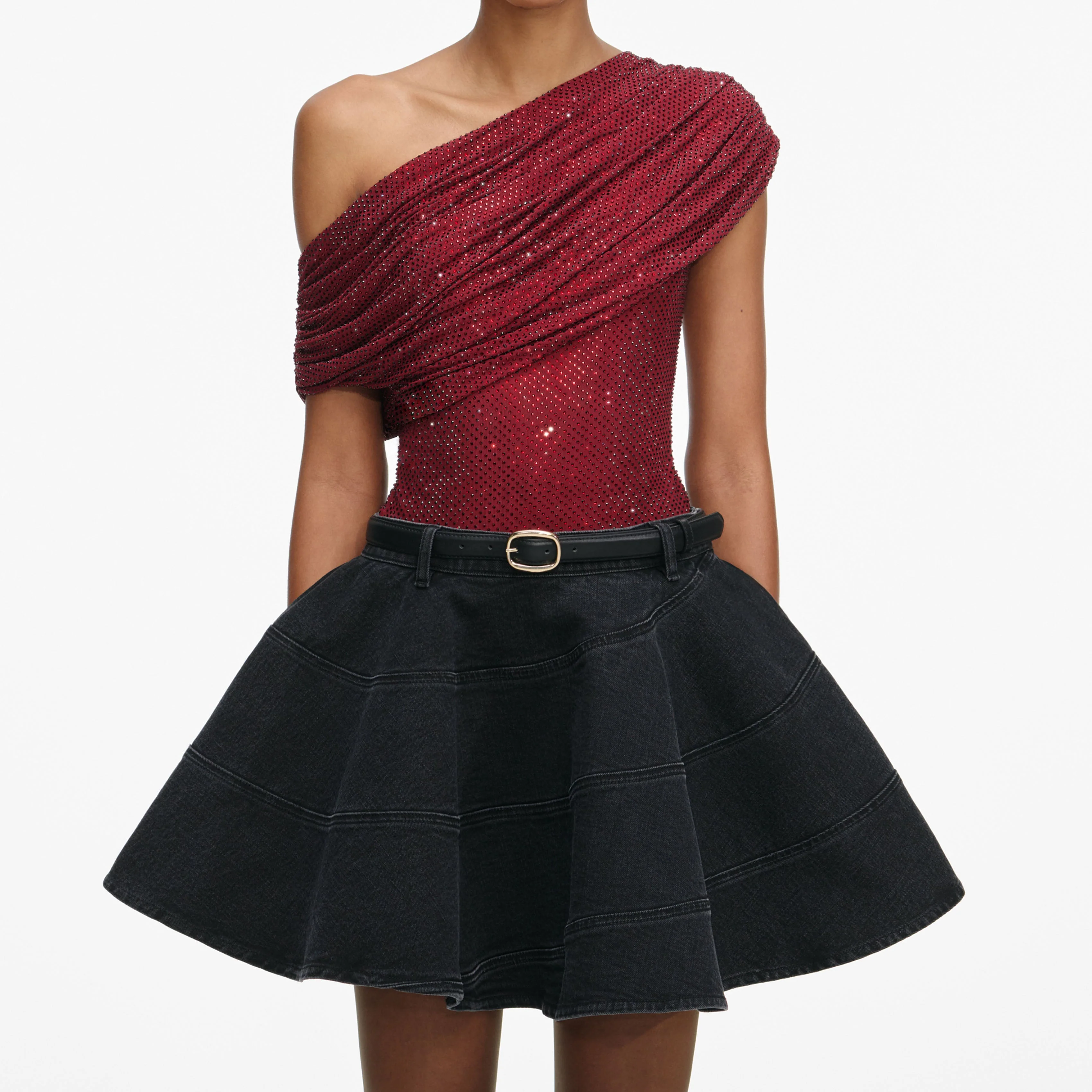 Burgundy Rhinestone Drape Top - Image 4