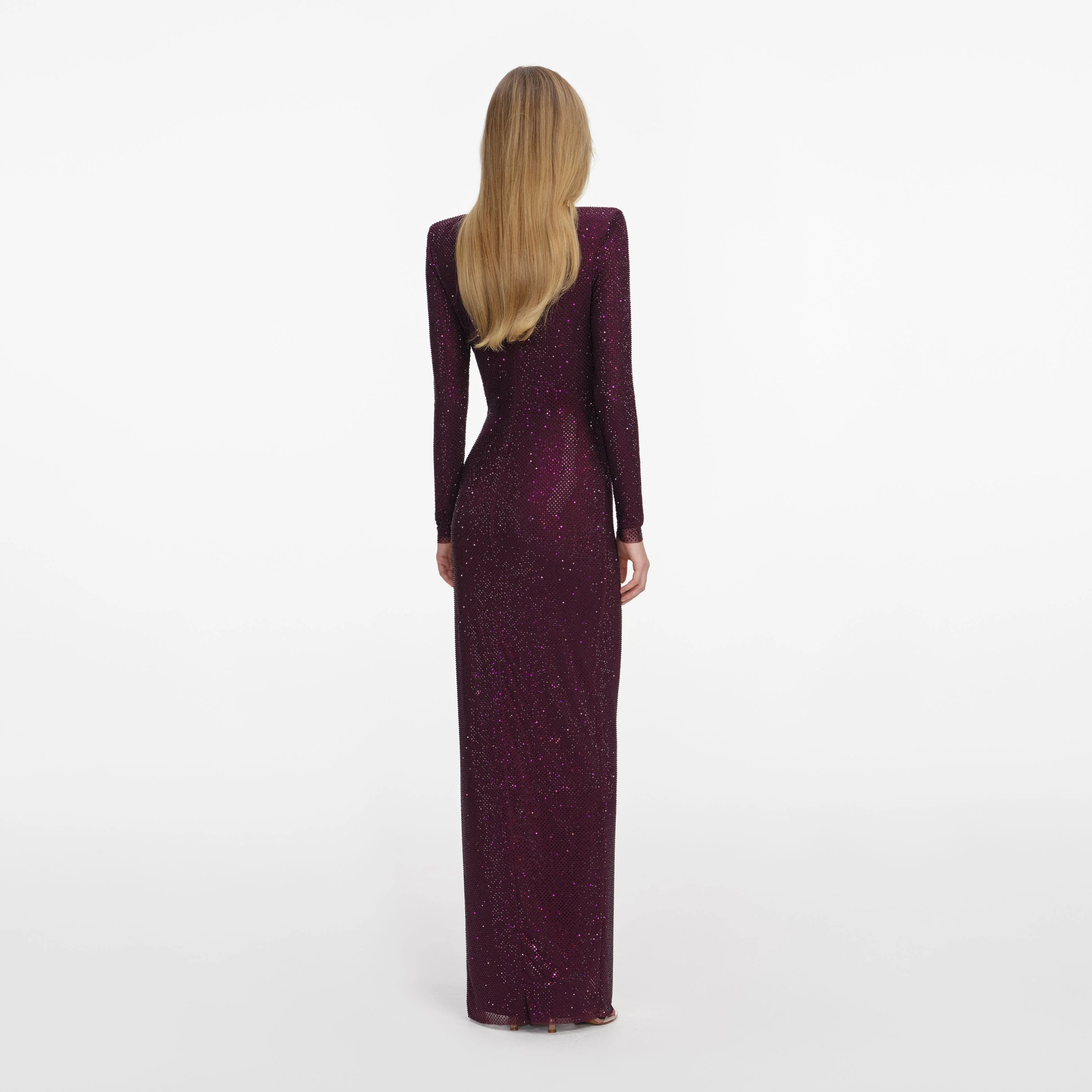 Burgundy Rhinestone Embellished Maxi Dress - Image 3