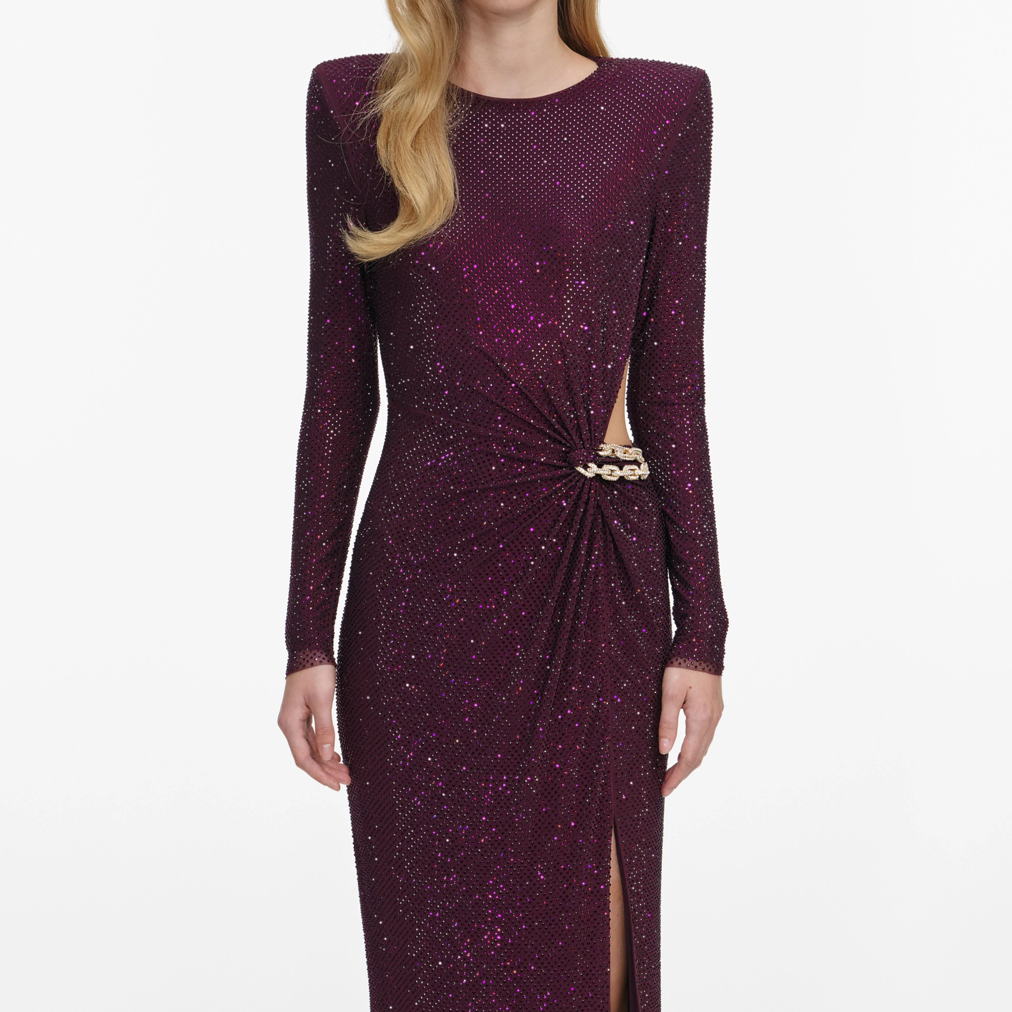 Burgundy Rhinestone Embellished Maxi Dress - Image 4