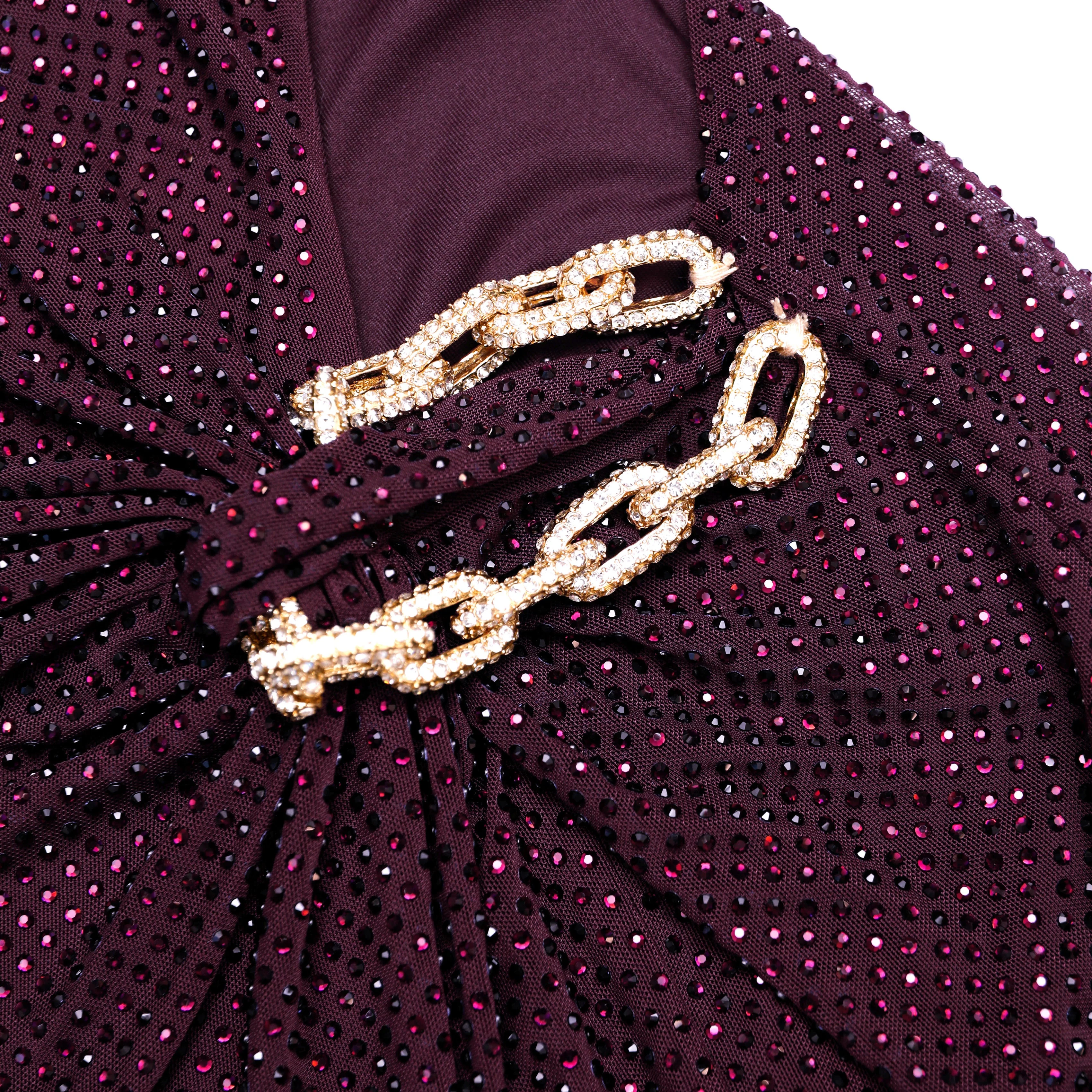 Burgundy Rhinestone Embellished Maxi Dress - Image 5