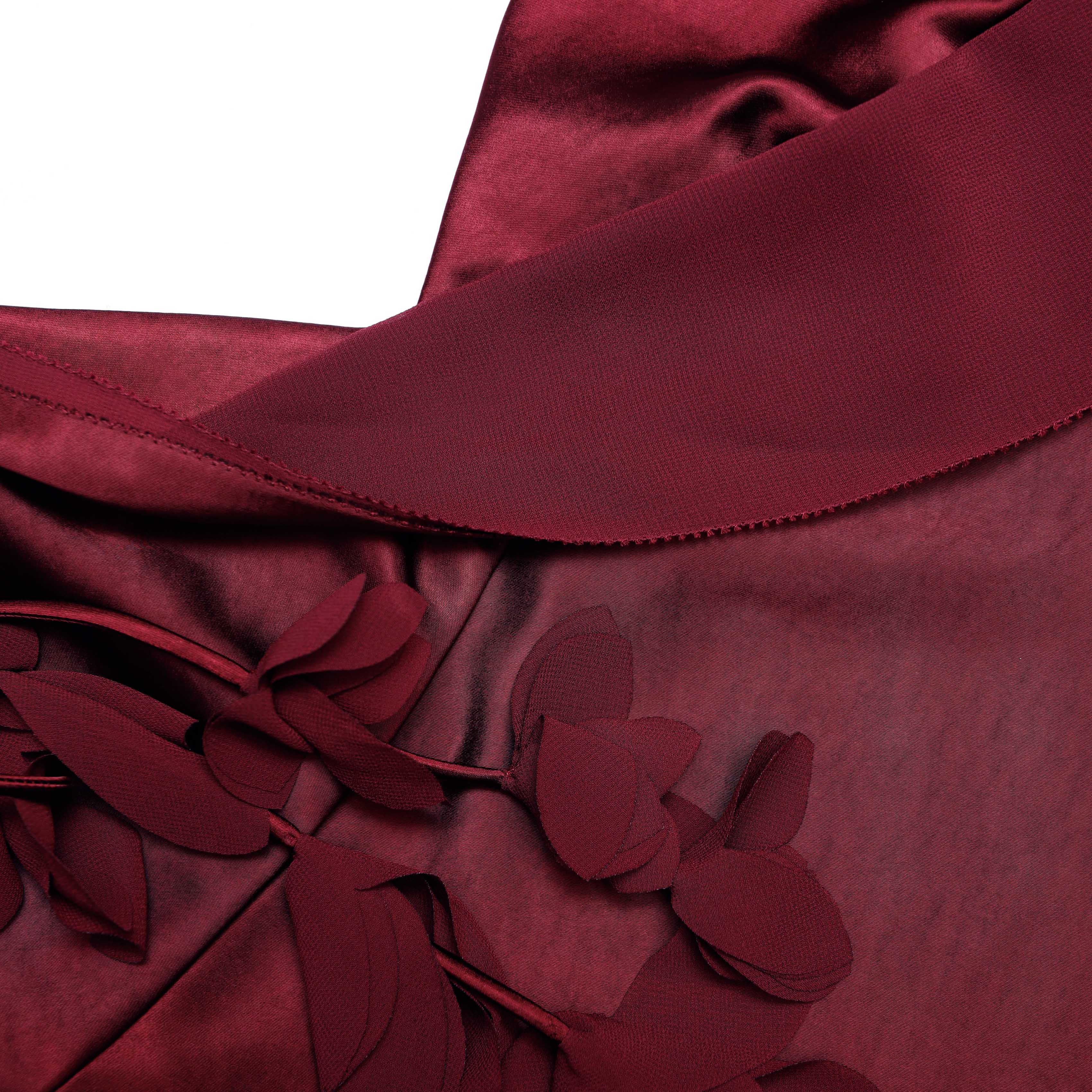 Burgundy Satin Flower Midi Dress - Image 5