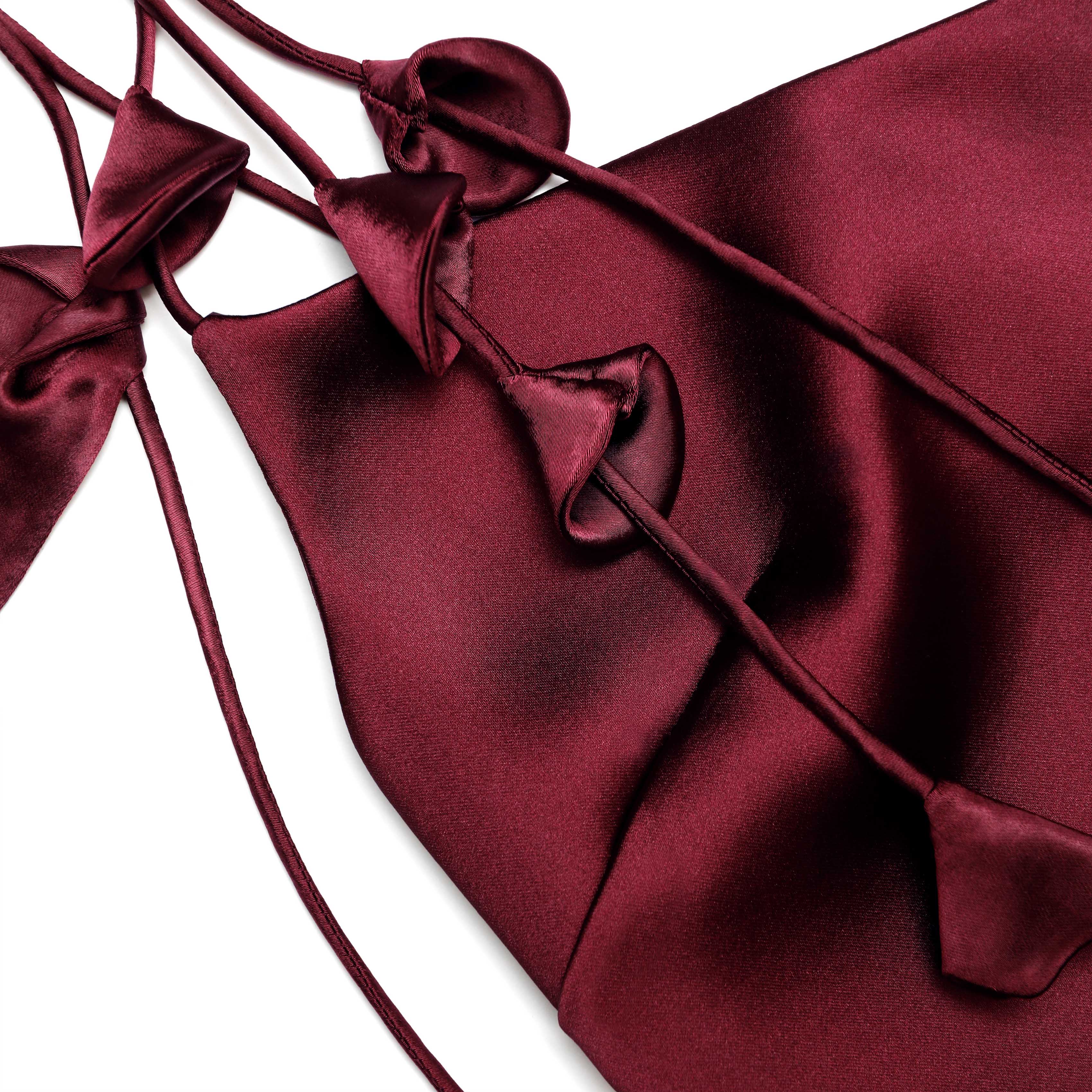 Burgundy Satin Flower Mini Dress - Image 5