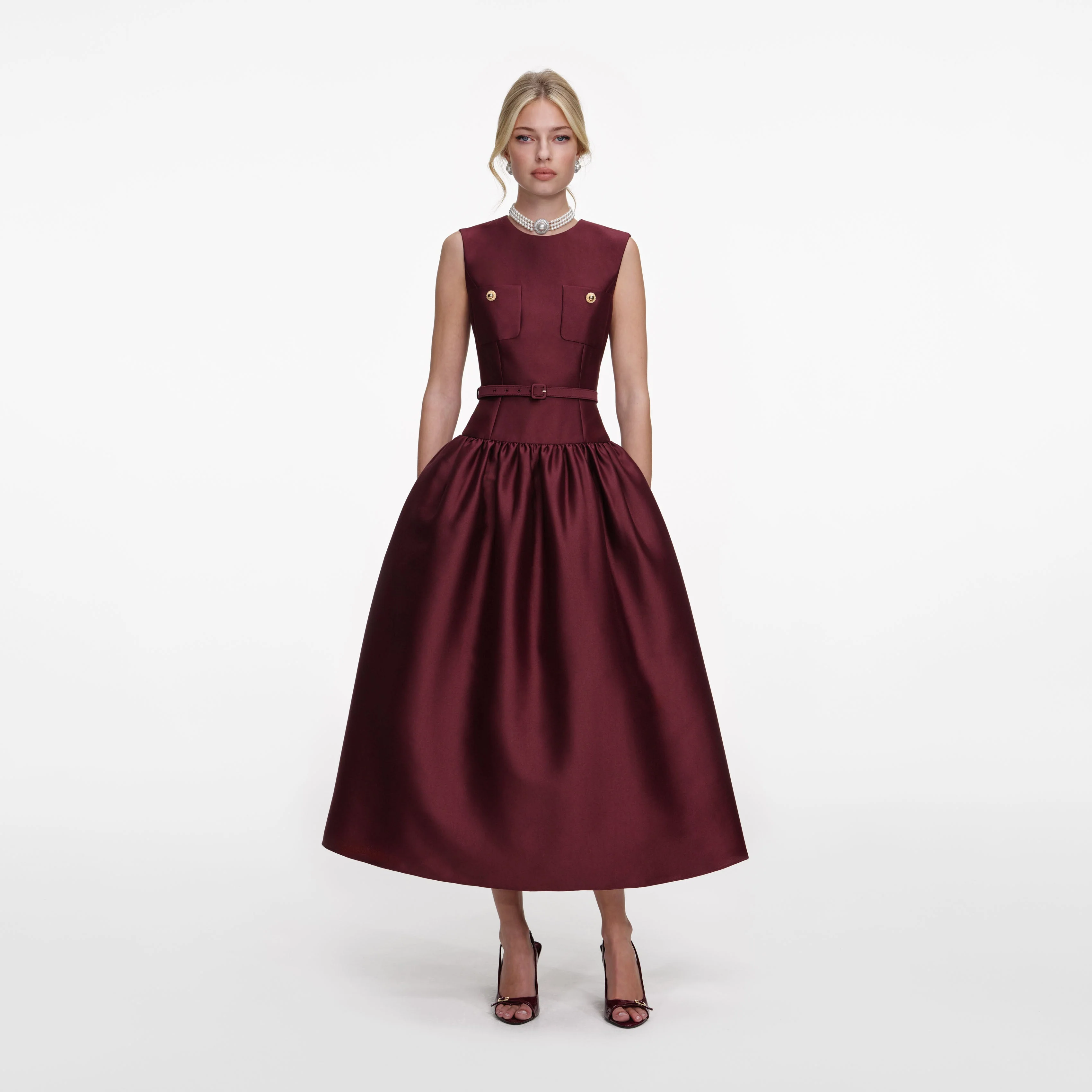 Burgundy Taffeta Midi Dress