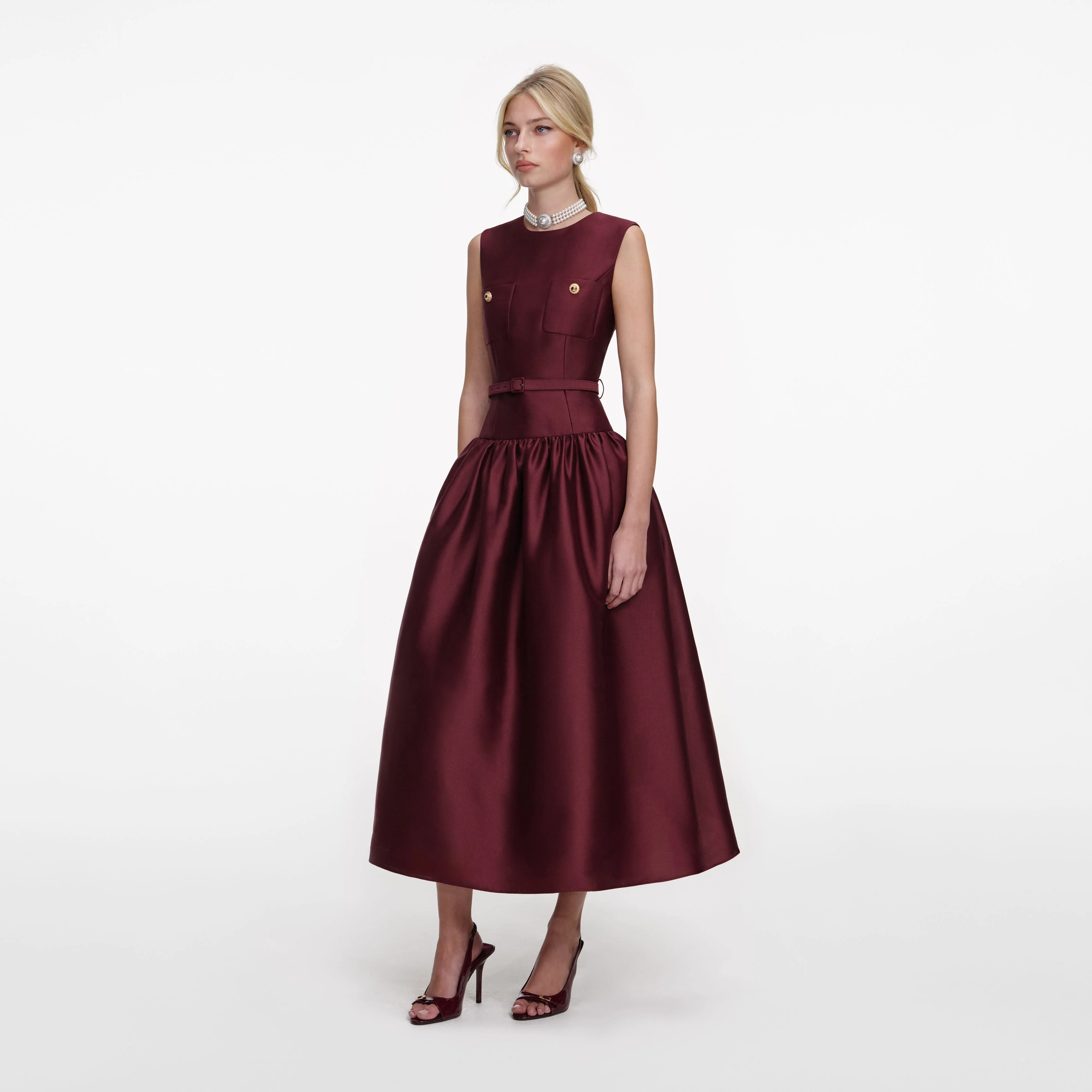 Burgundy Taffeta Midi Dress - Image 2