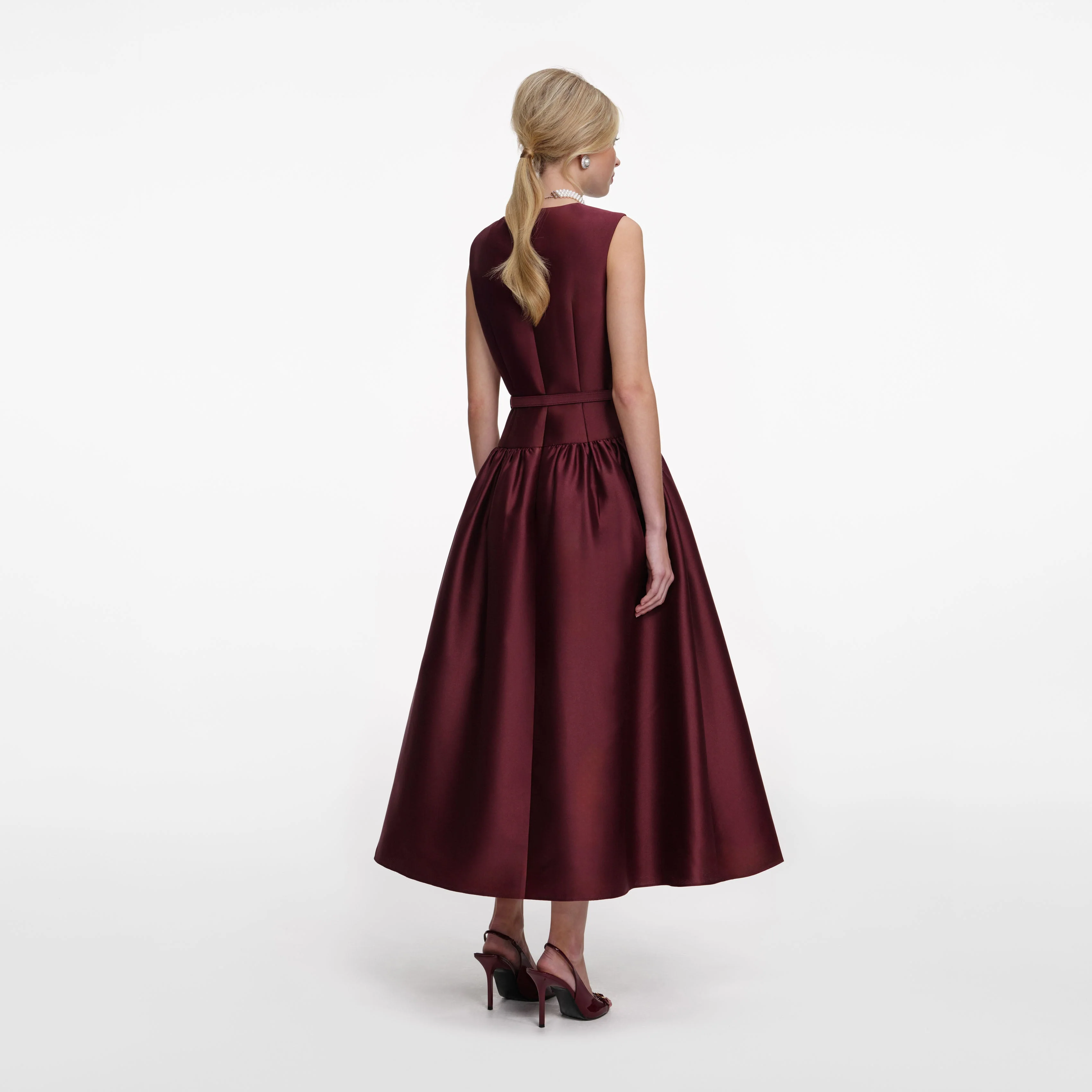 Burgundy Taffeta Midi Dress - Image 3
