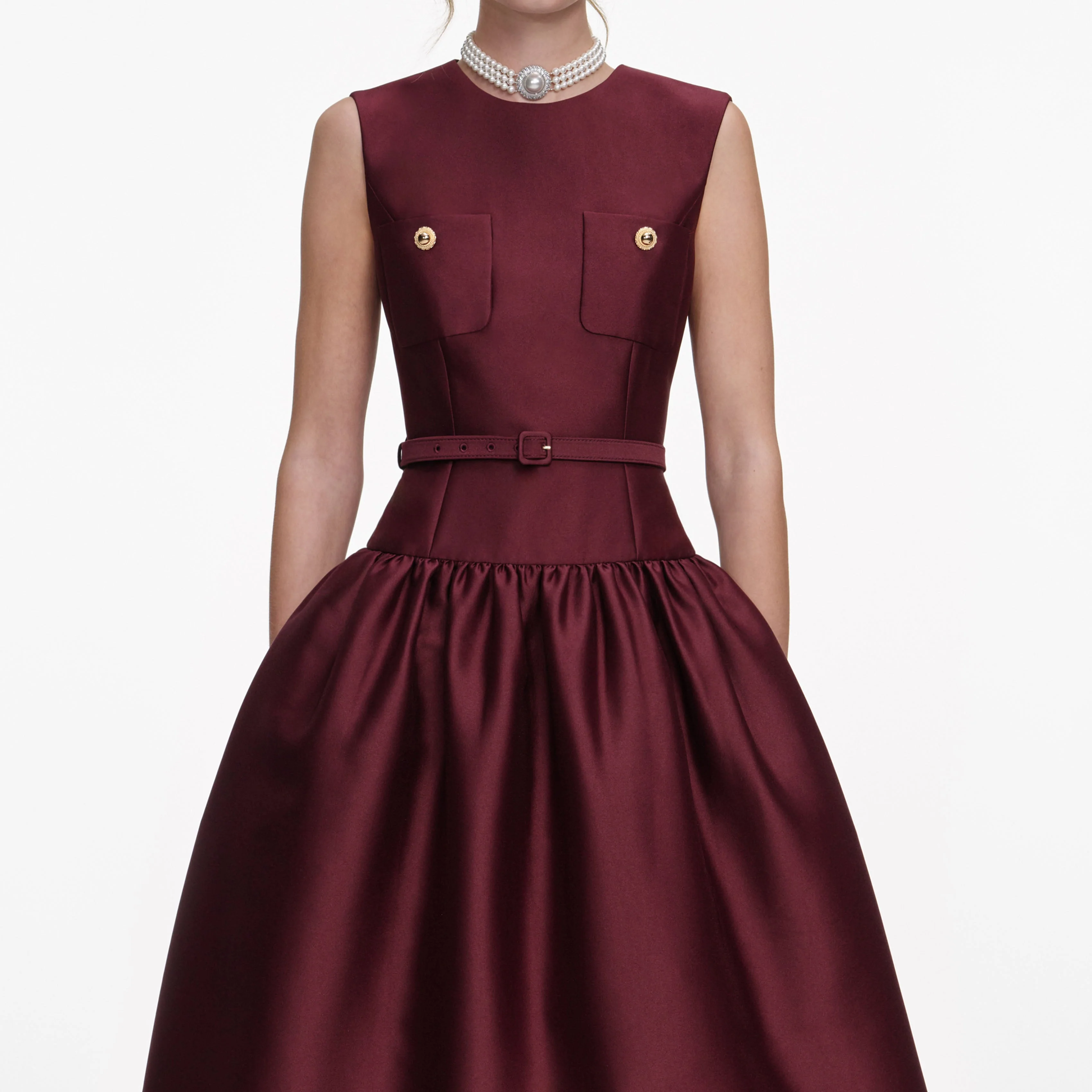 Burgundy Taffeta Midi Dress - Image 4