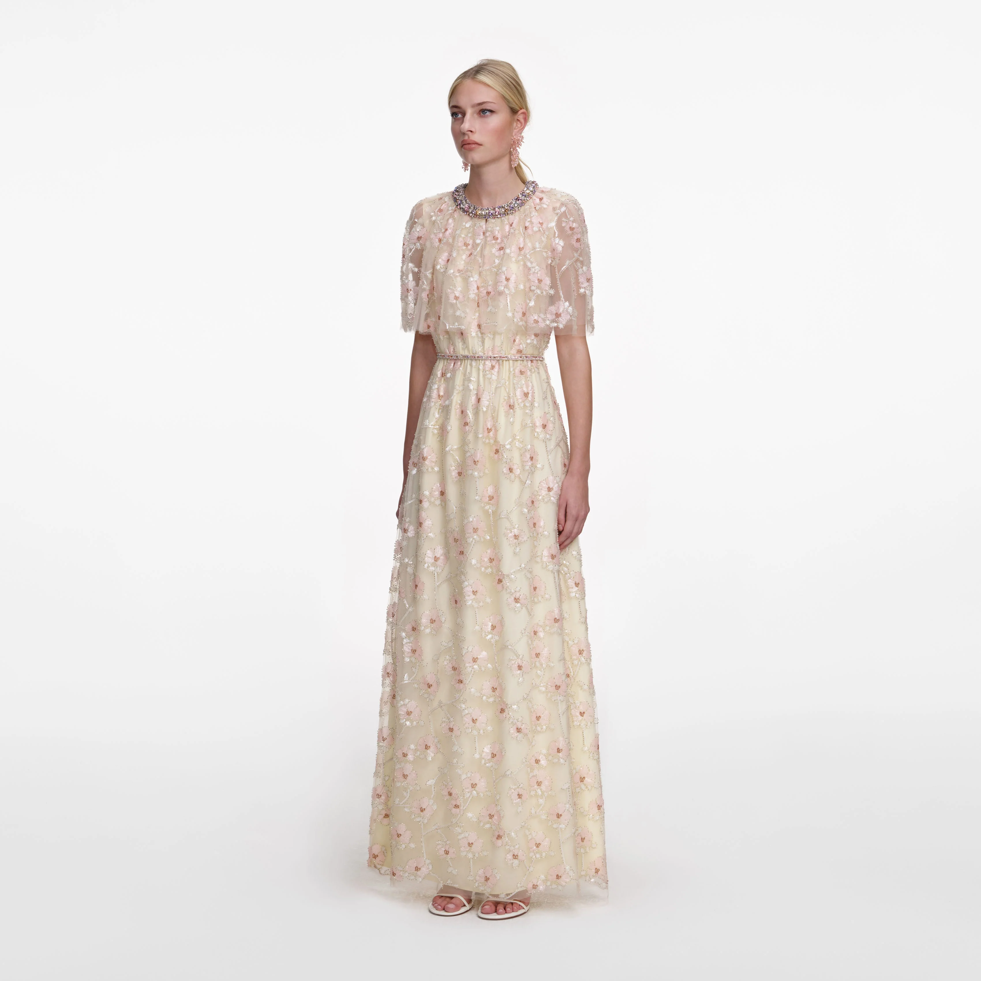Champagne Floral Embellished Maxi Dress - Image 2