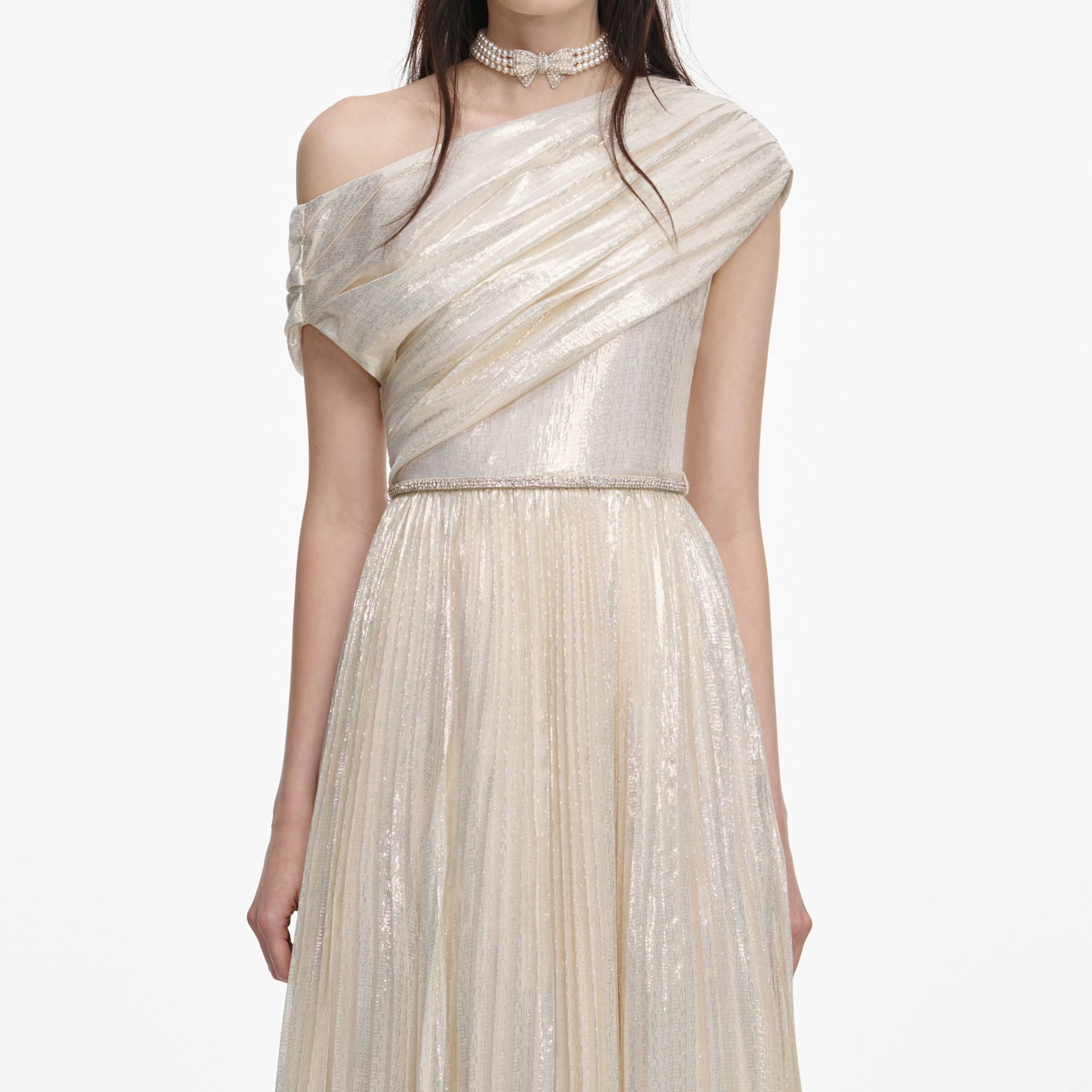 Champagne Metallic Chiffon Maxi Dress - Image 4