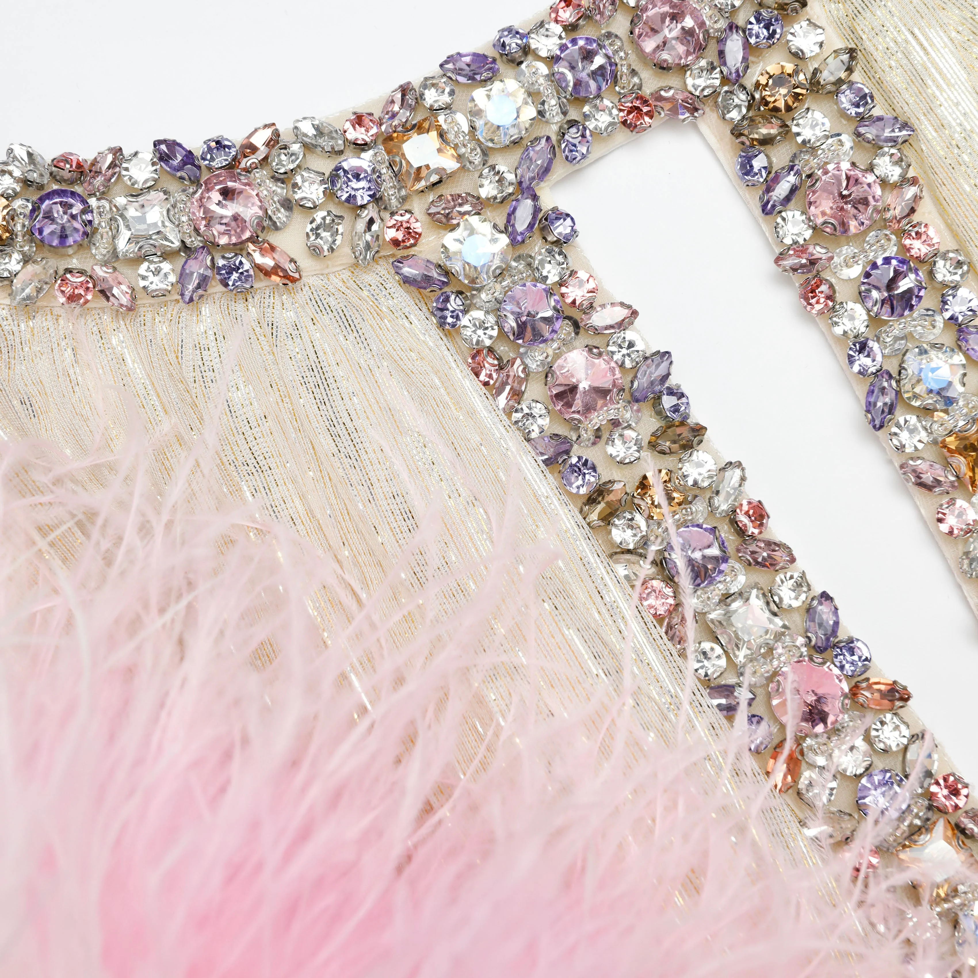 Champagne Metallic Ombre Feather Maxi Dress - Image 5