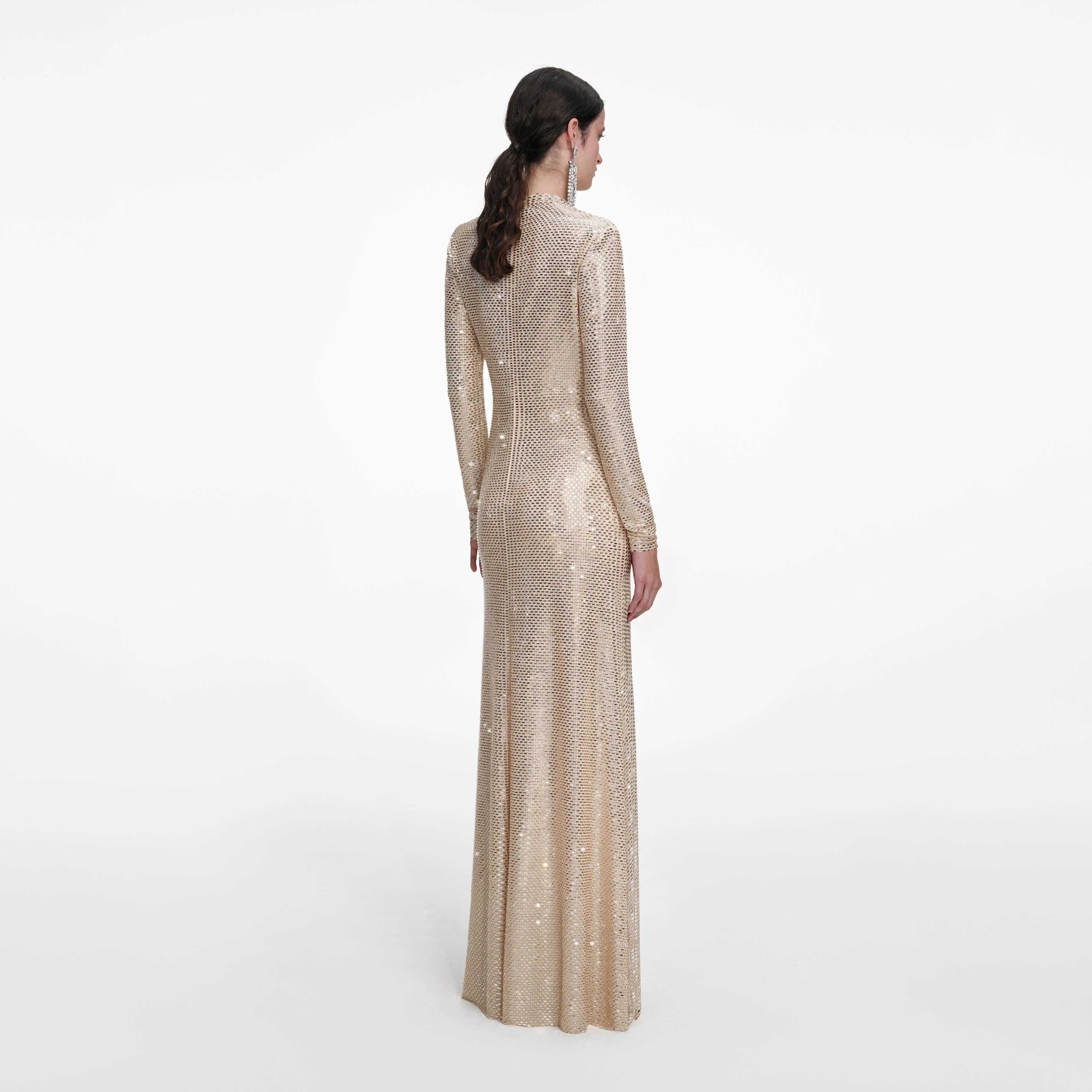 Champagne Rhinestone Drape Maxi Dress - Image 3