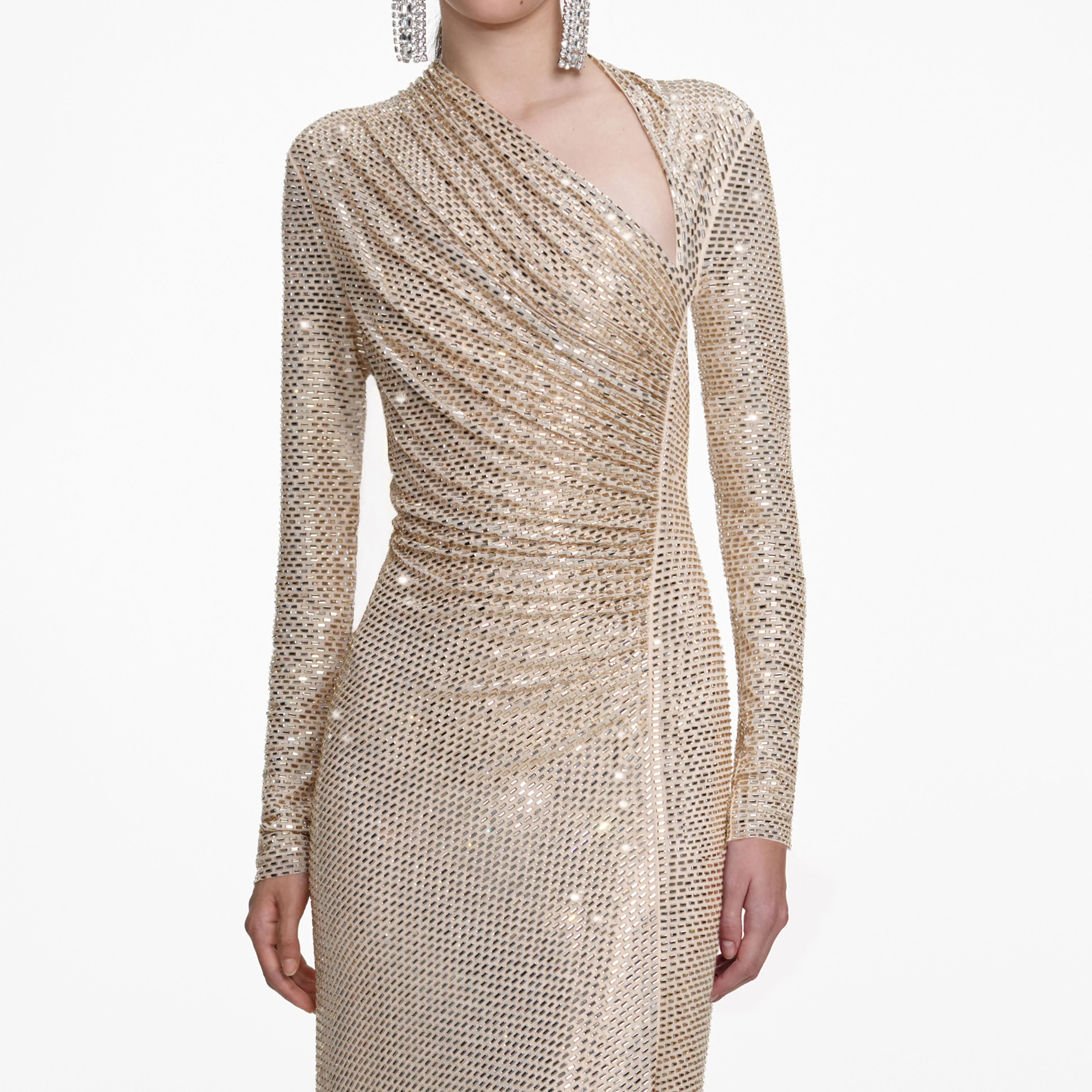 Champagne Rhinestone Drape Maxi Dress - Image 4