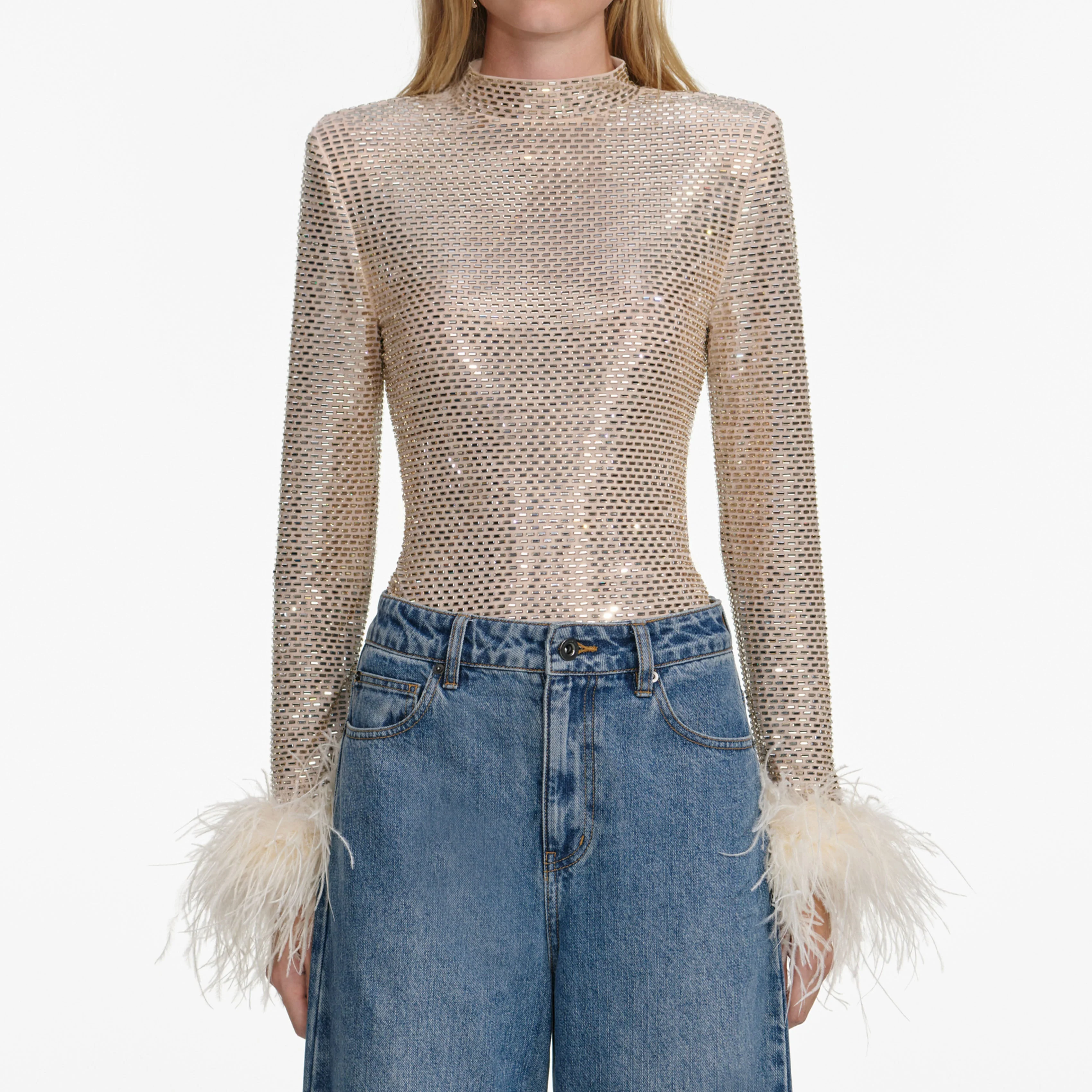 Champagne Rhinestone Feather Top - Image 4