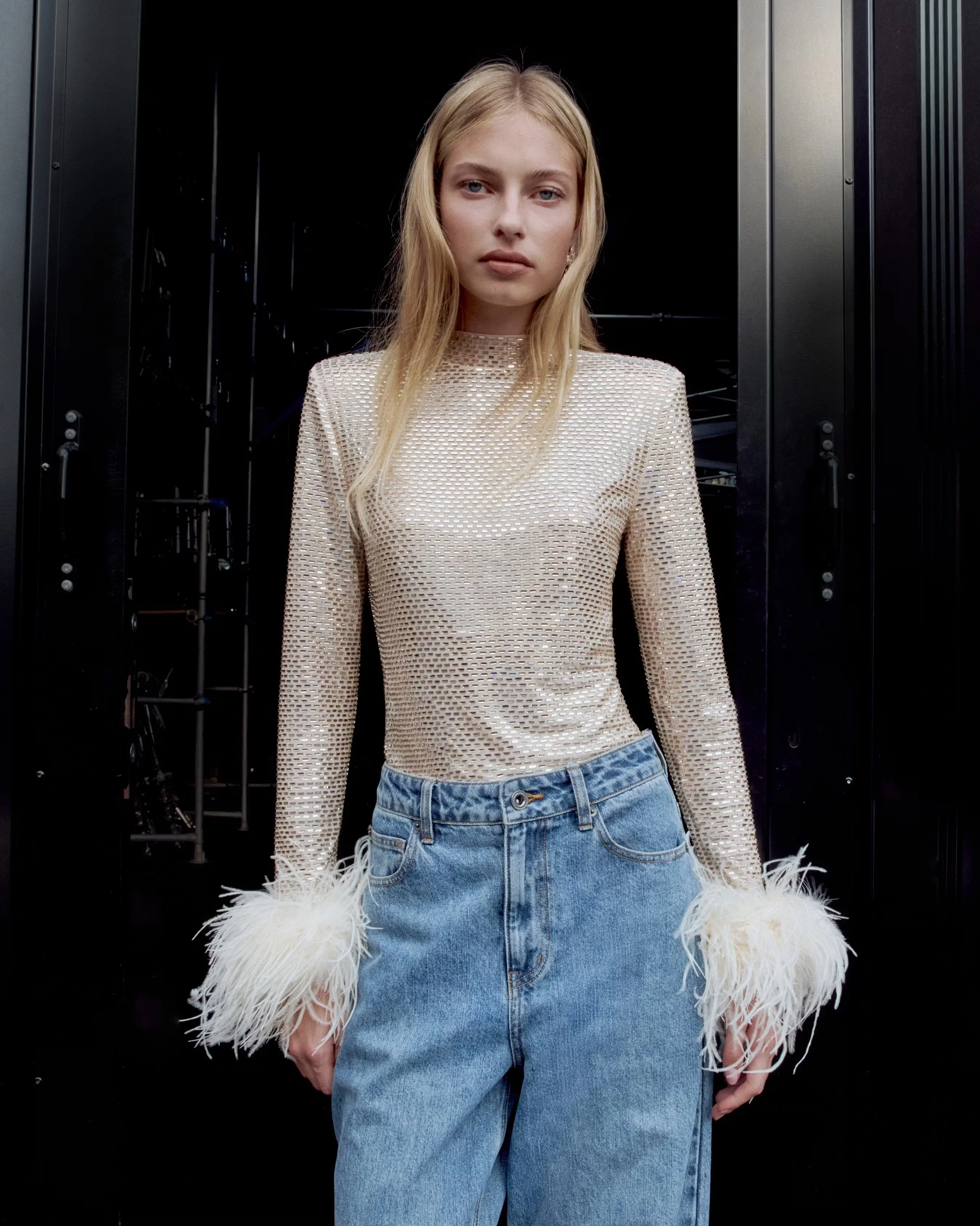 Champagne Rhinestone Feather Top - Image 6
