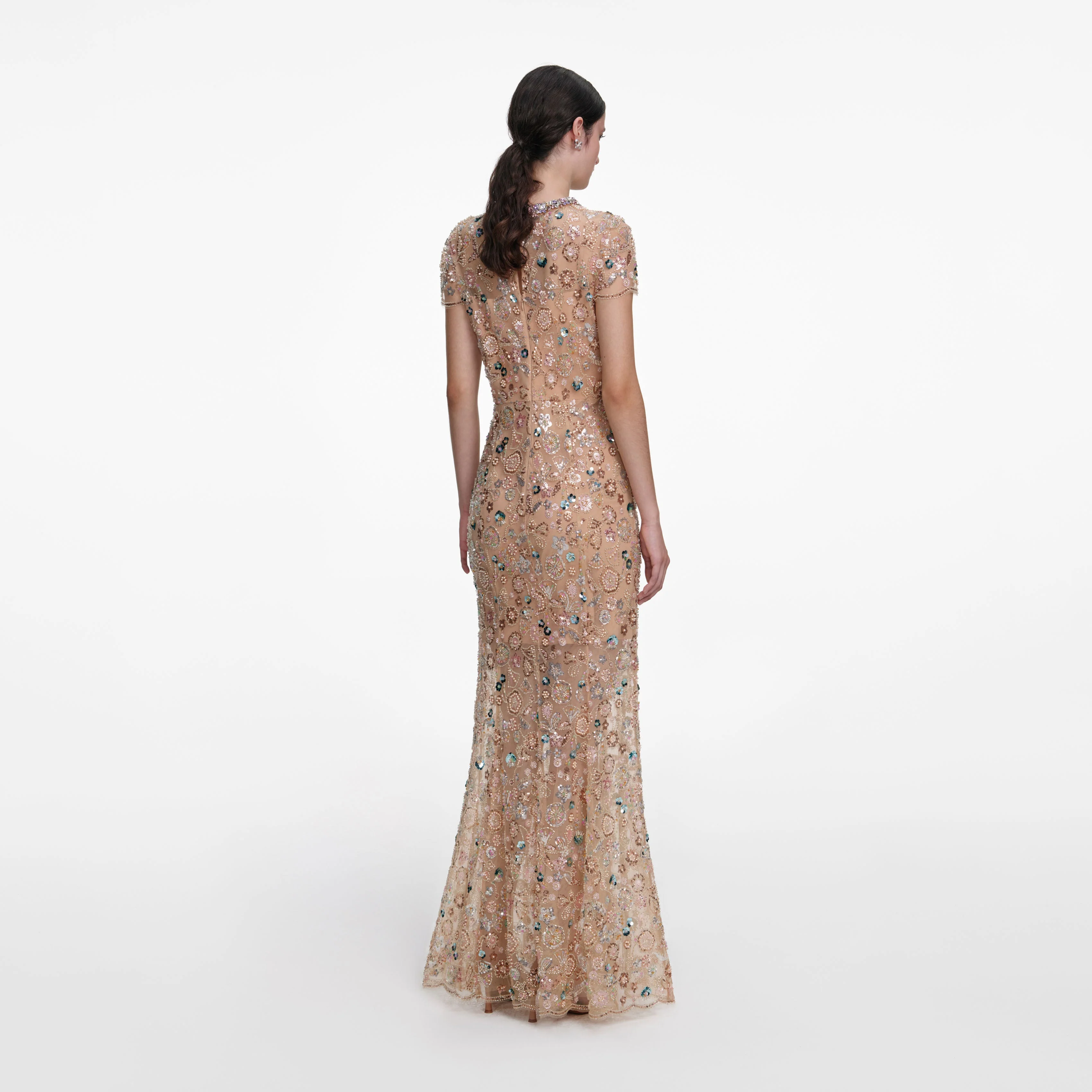 Champagne Sequin Embroidered Maxi Dress - Image 3