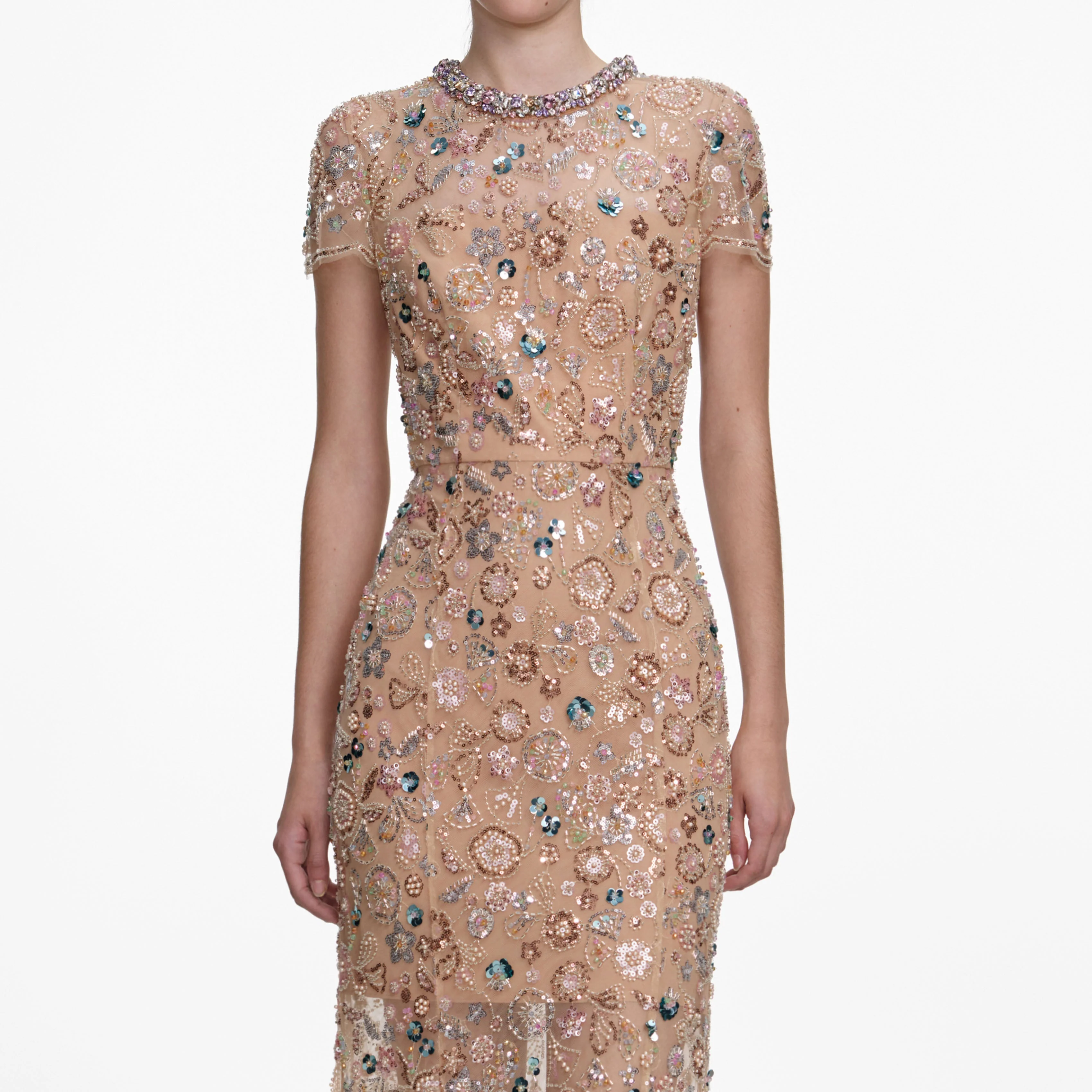 Champagne Sequin Embroidered Maxi Dress - Image 4