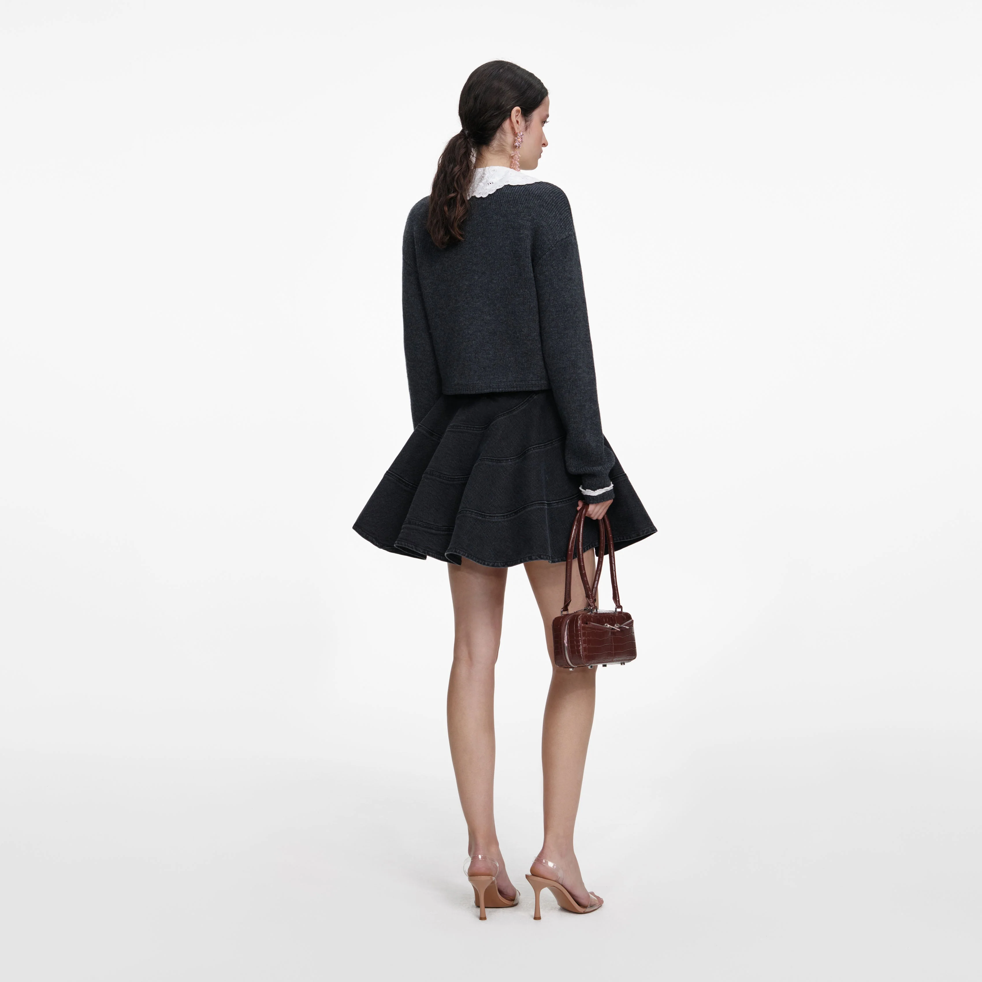 Charcoal Lace Collar Cardigan - Image 3
