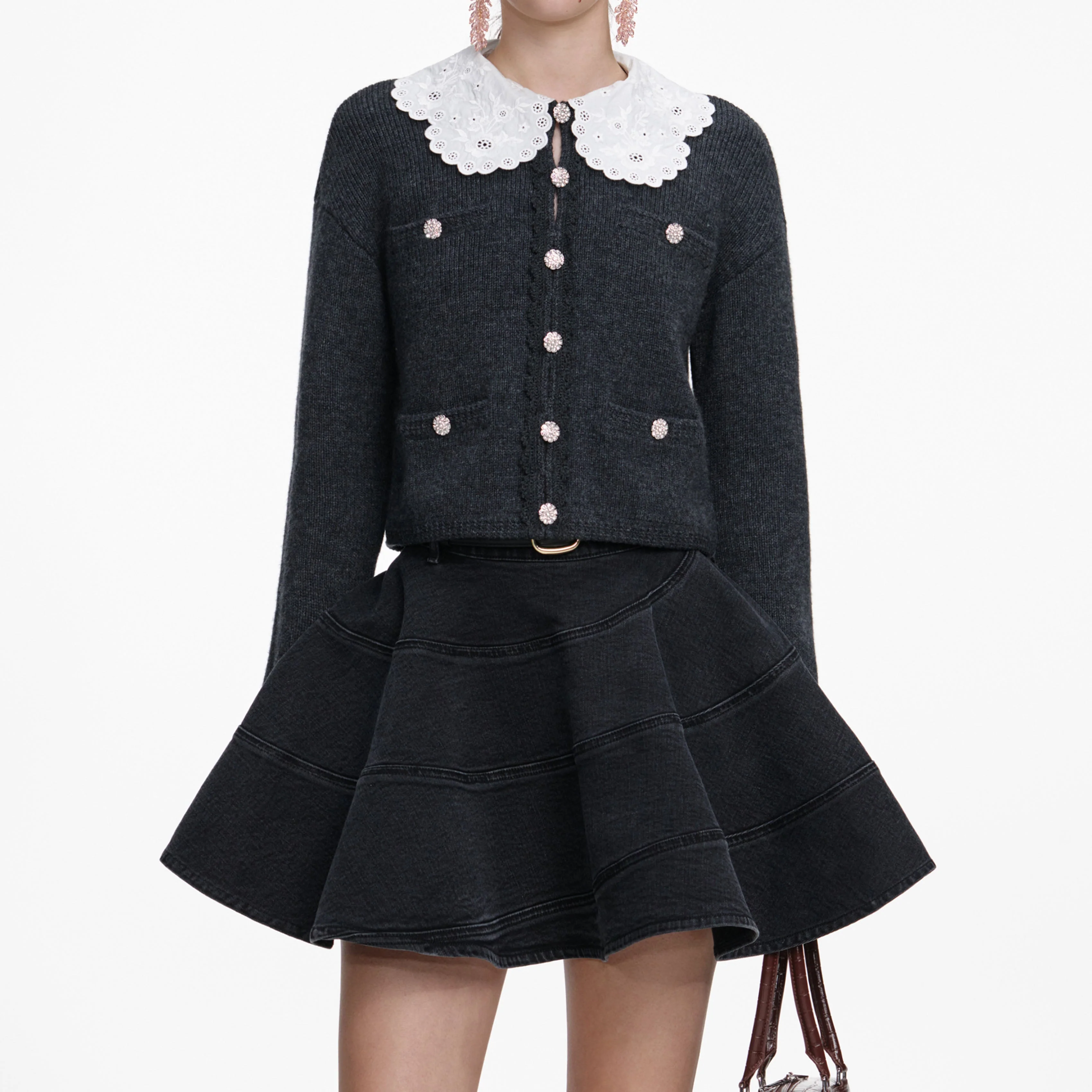 Charcoal Lace Collar Cardigan - Image 4