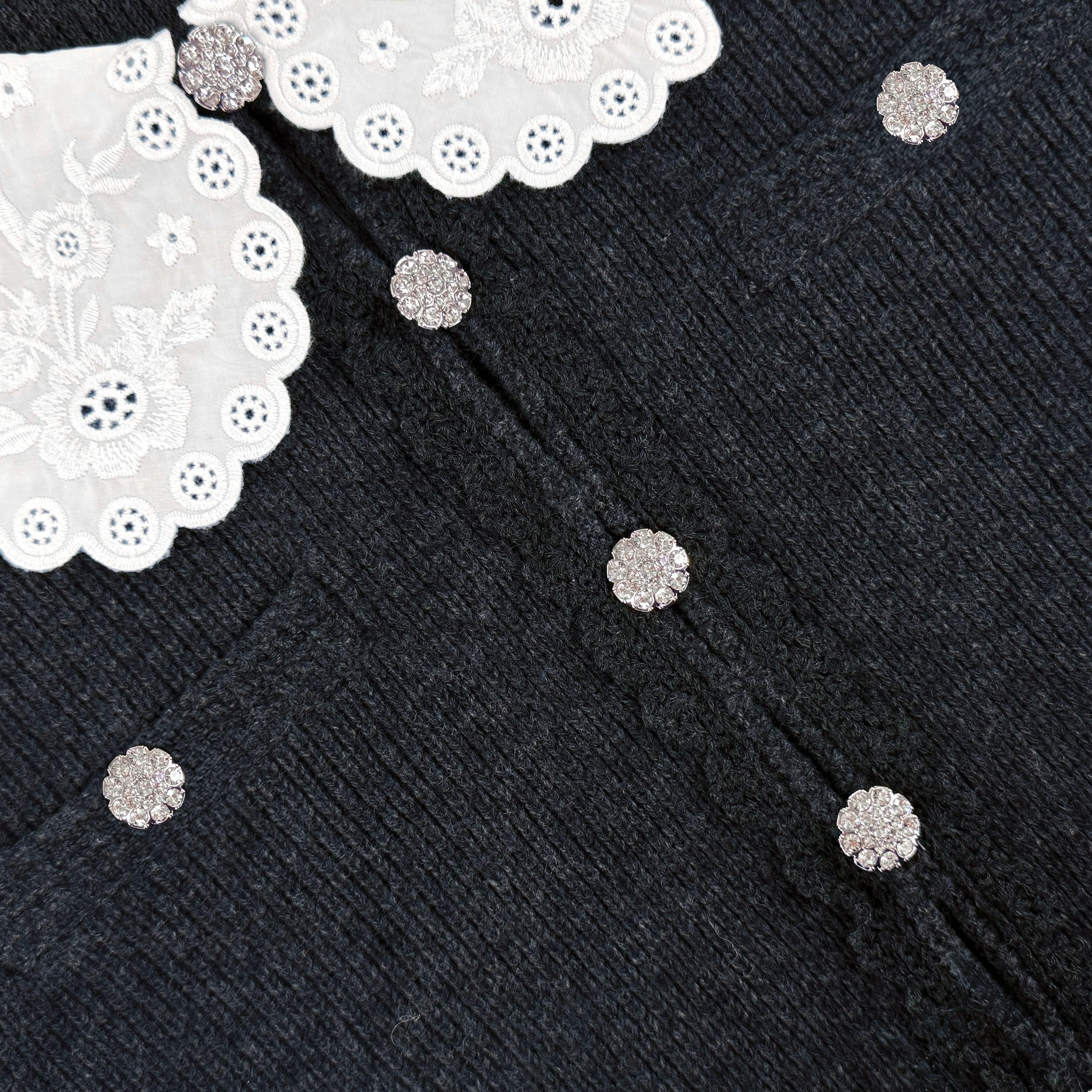 Charcoal Lace Collar Cardigan - Image 5