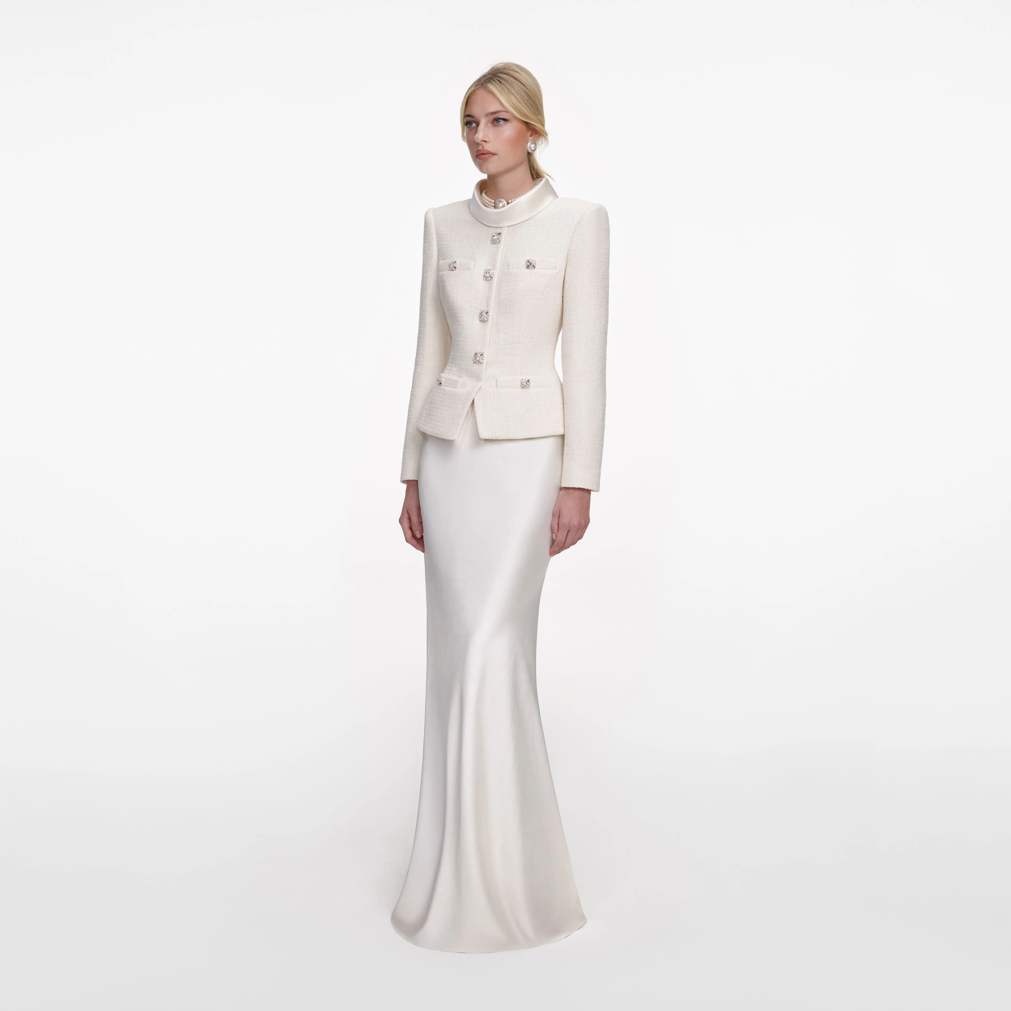 Cream Boucle Collared Maxi Dress - Image 2