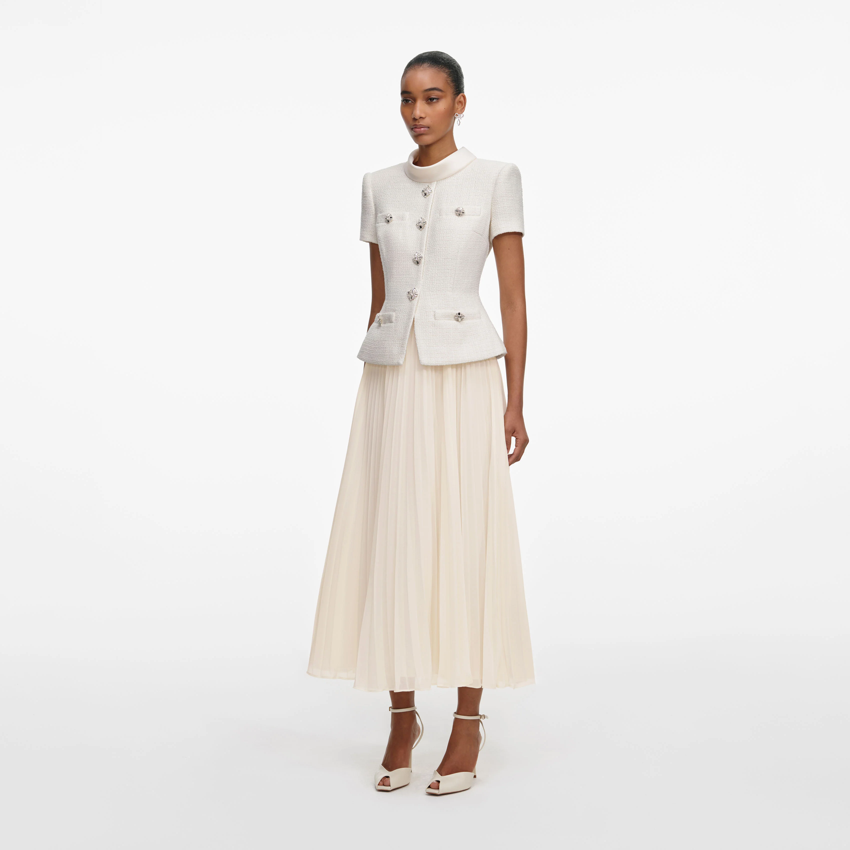 Cream Boucle Collared Midi Dress - Image 2