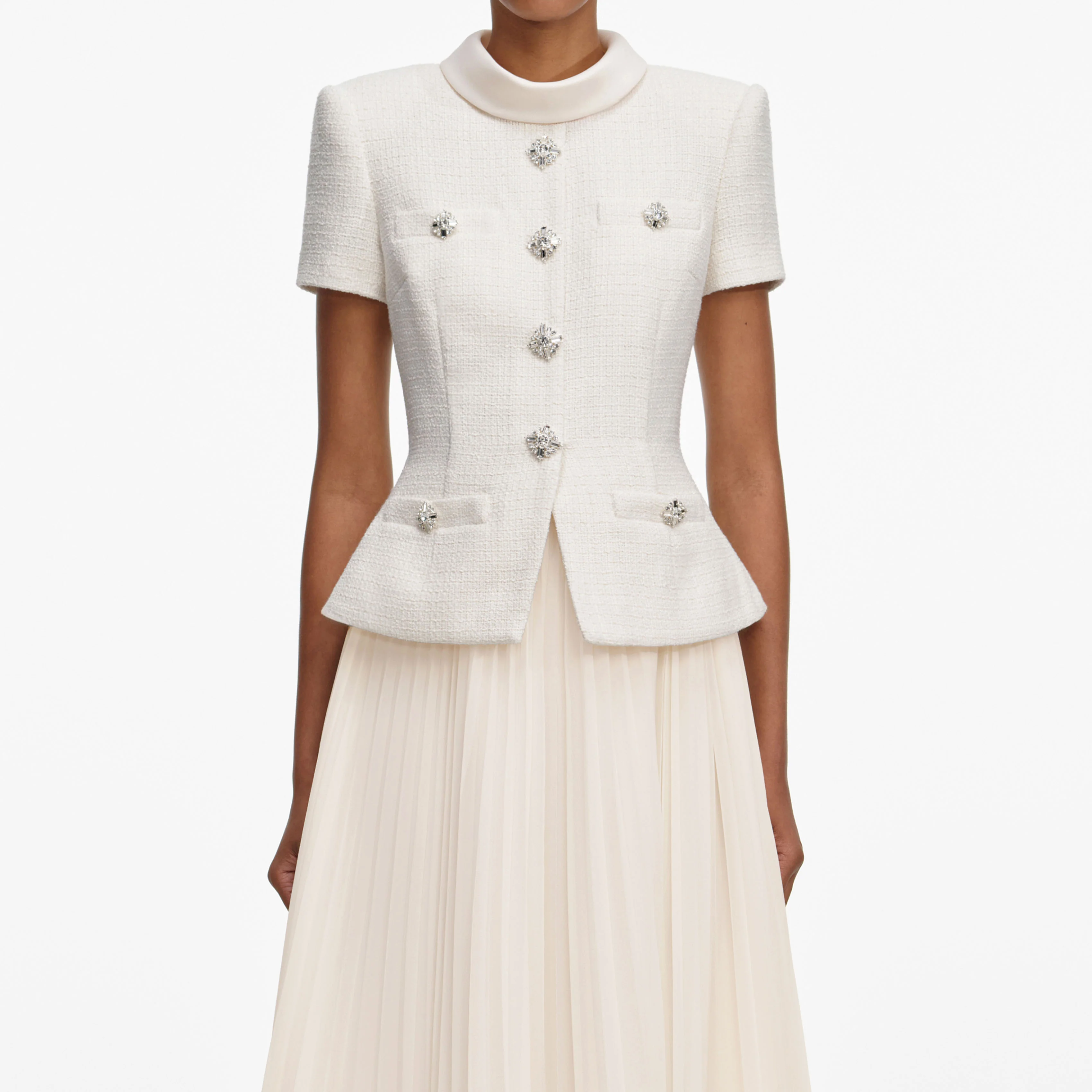 Cream Boucle Collared Midi Dress - Image 4