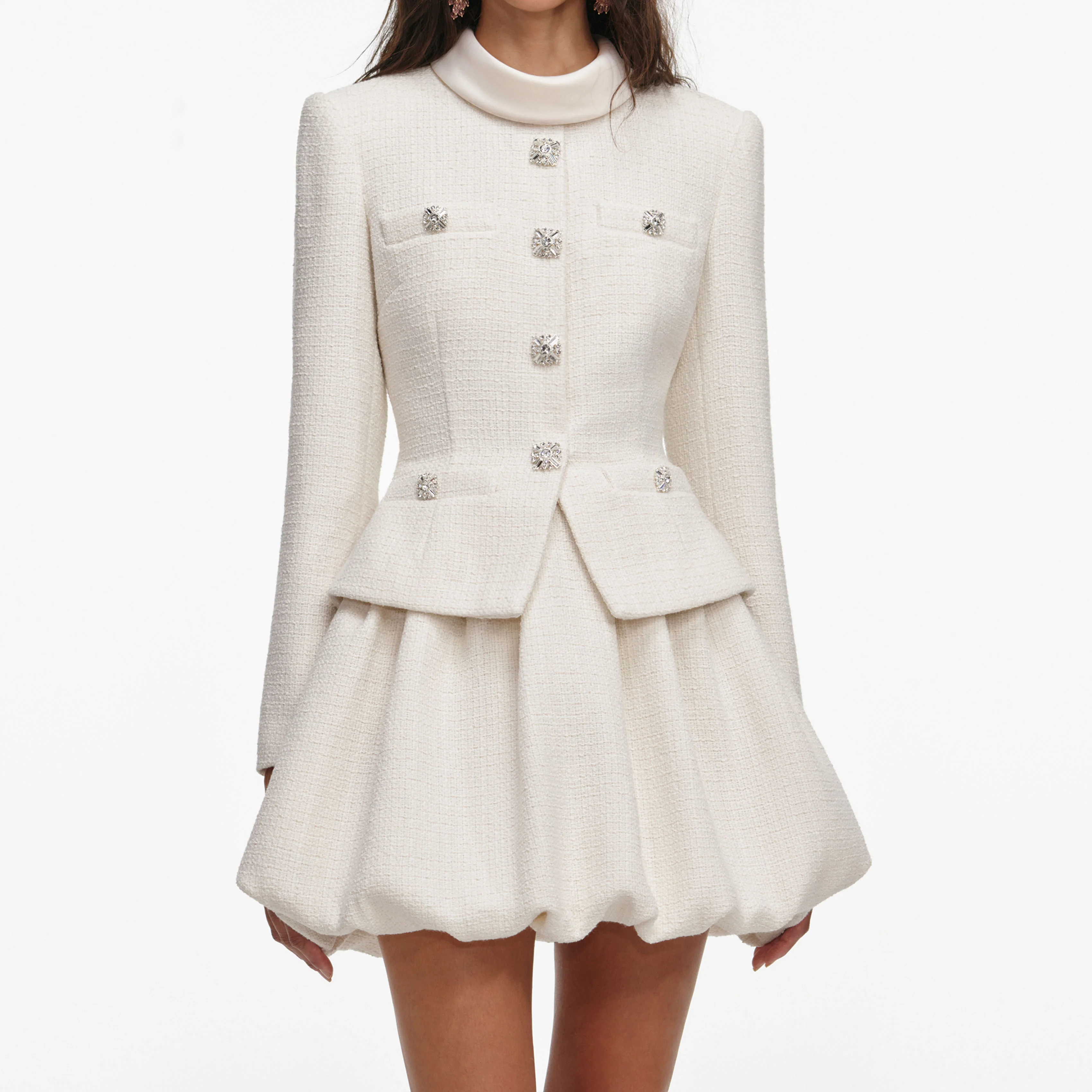 Cream Boucle Collared Mini Dress - Image 4