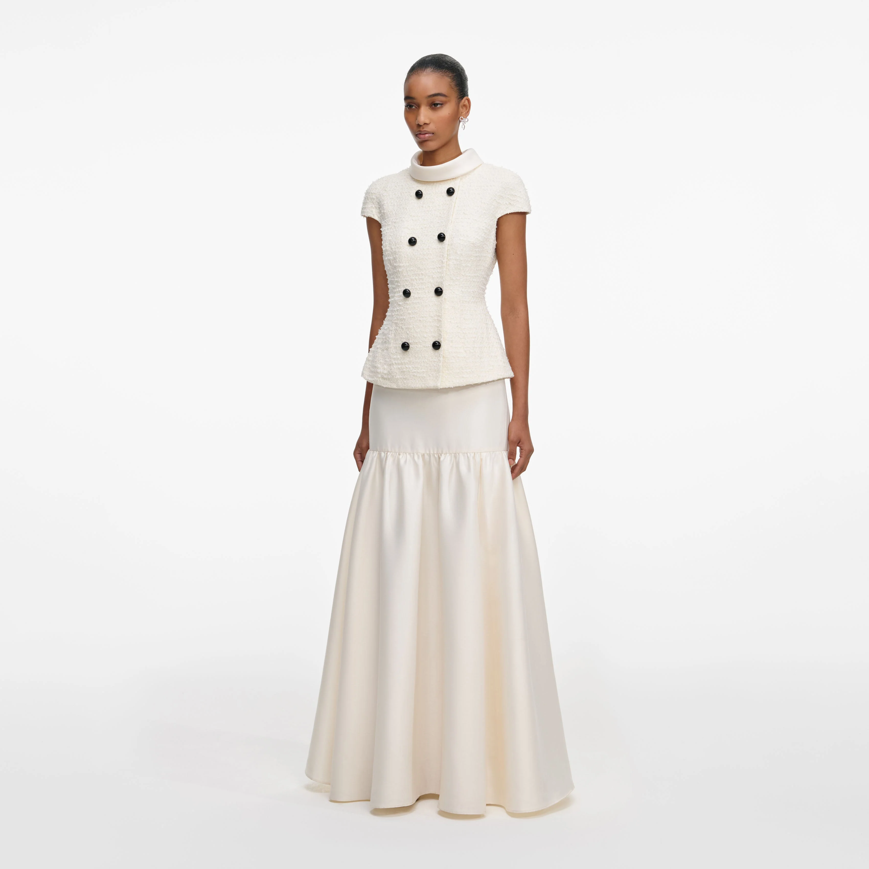 Cream Boucle Taffeta Maxi Dress - Image 2